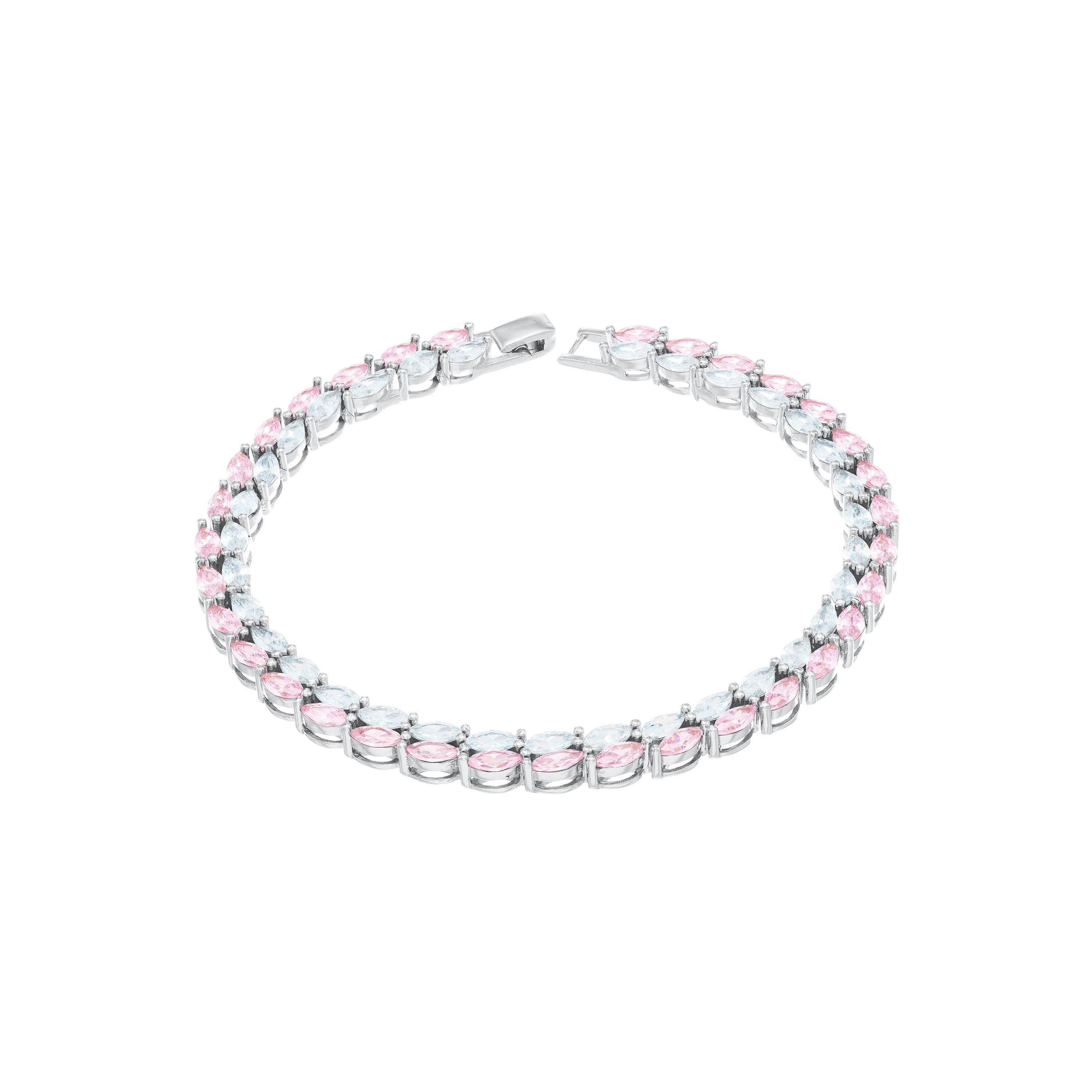 Double Marquise Line Tennis Bracelet - Silver Light pink And White