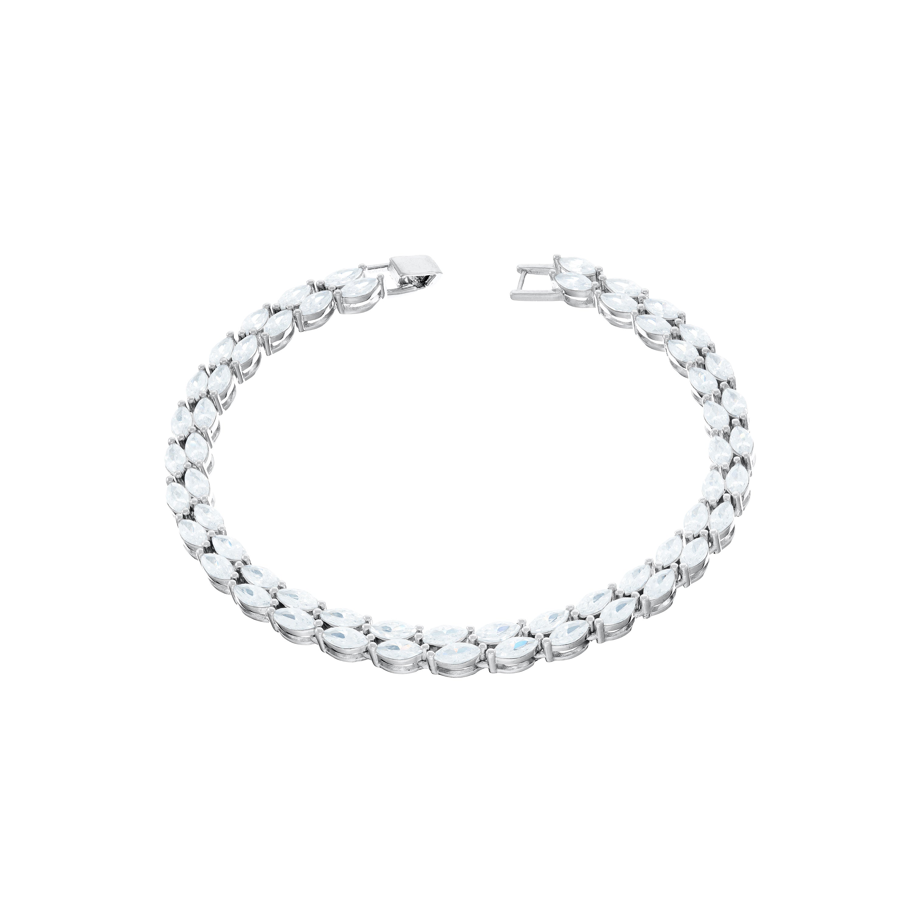 Double Marquise Line Tennis Bracelet - Silver White