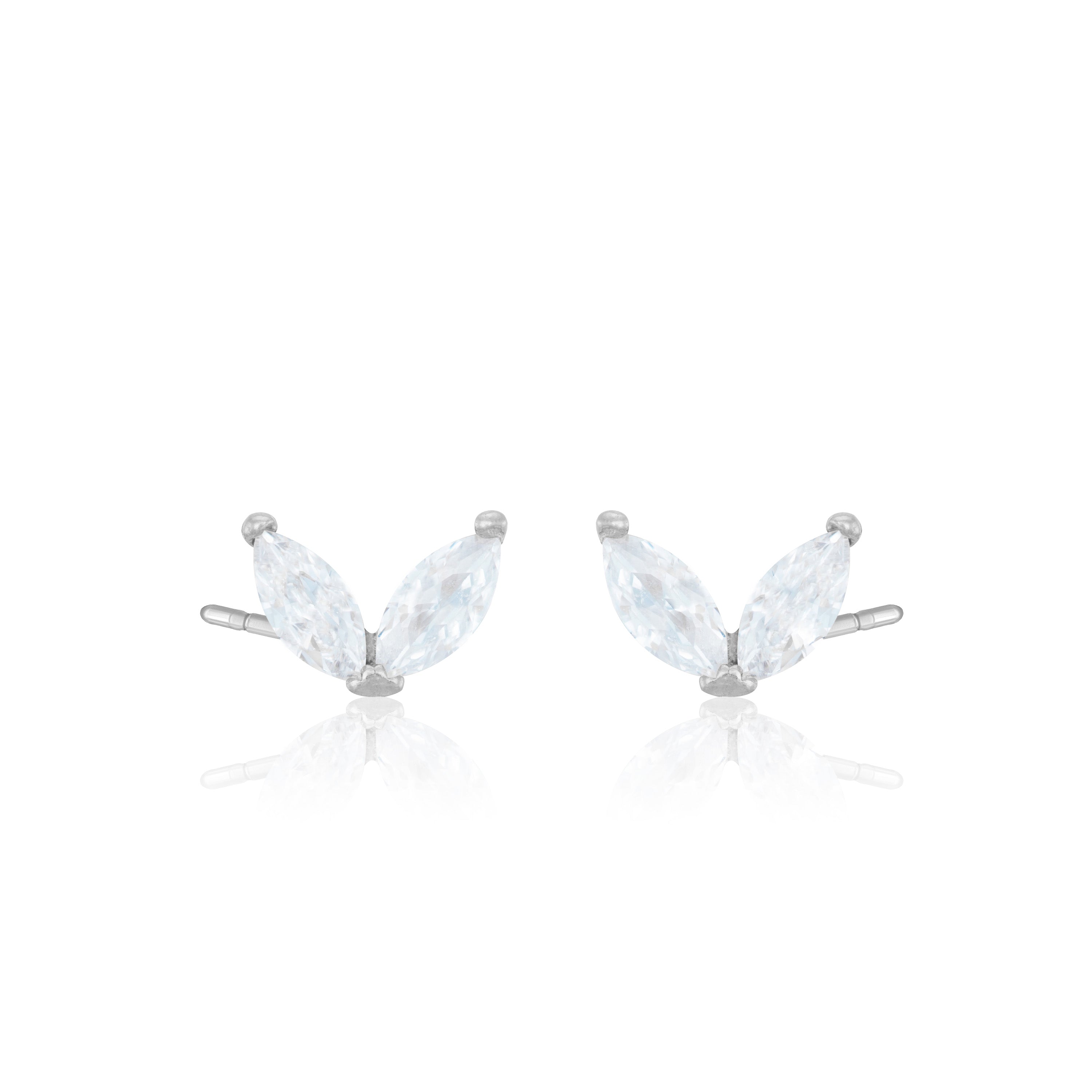 Double Marquise Slanted Stud Earrings - Silver White