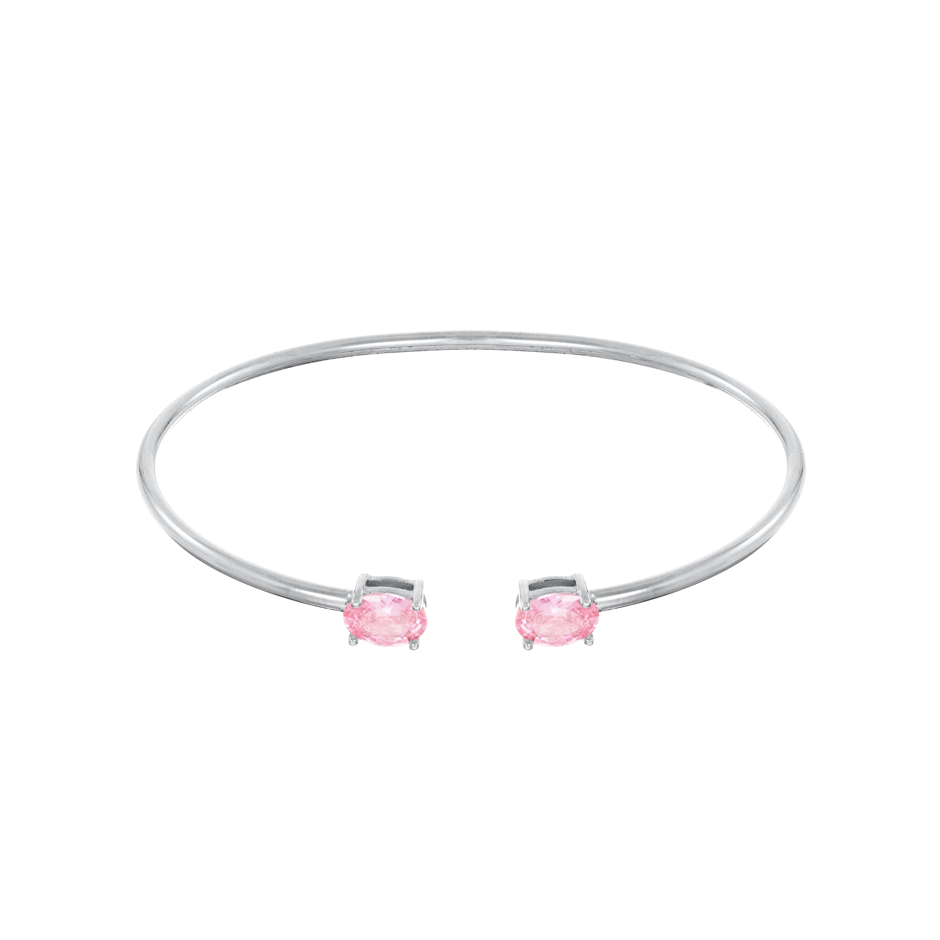 Double Oval Stone Torque Bangle Bracelet - Silver Light Pink