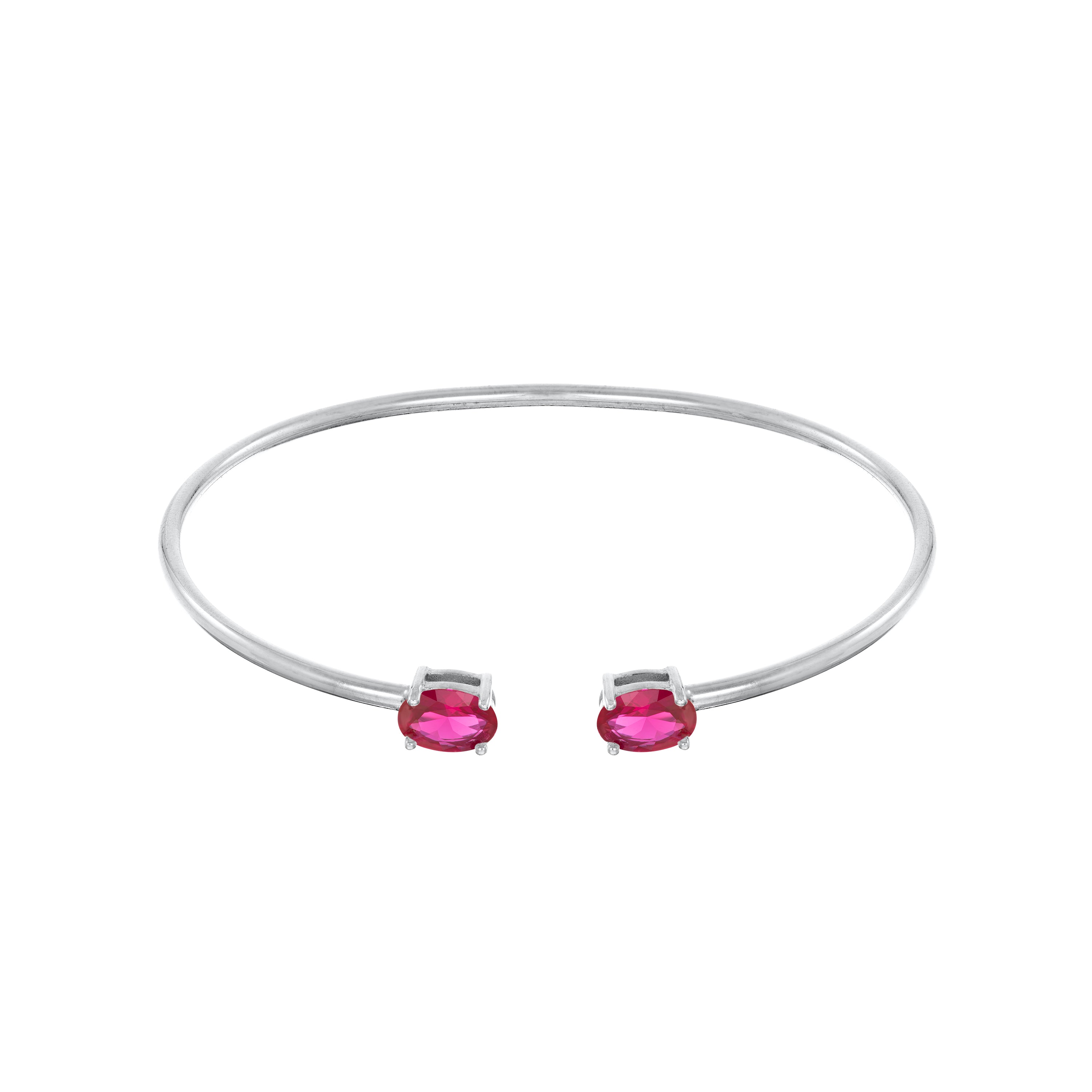 Double Oval Stone Torque Bangle Bracelet - Silver Ruby