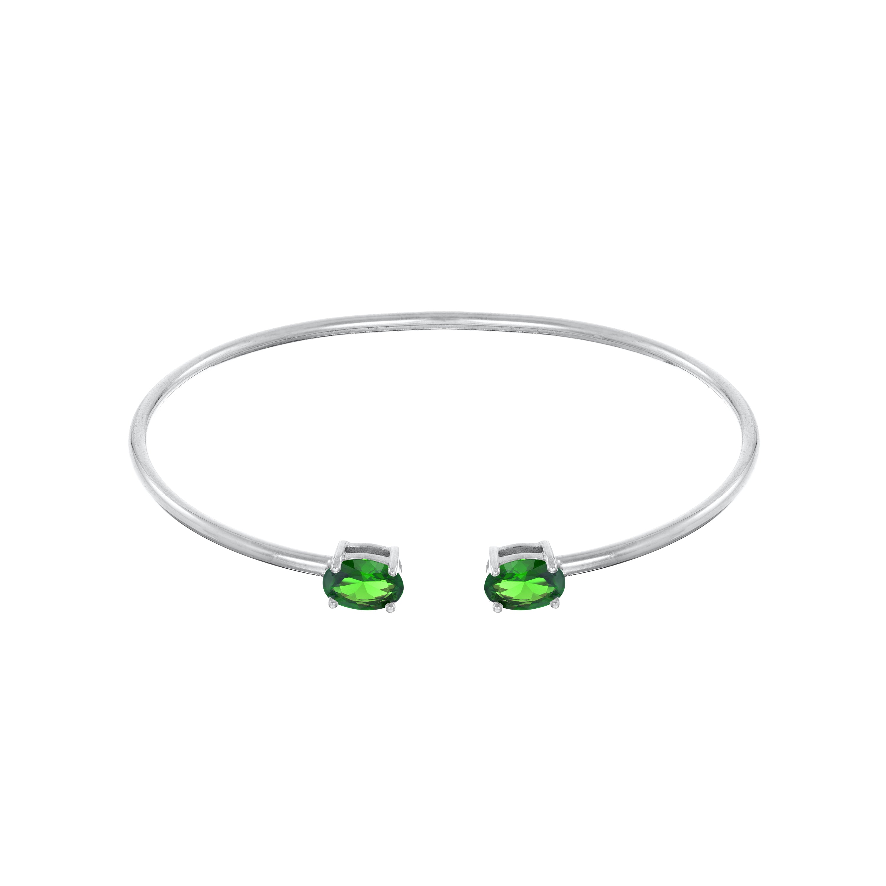 Double Oval Stone Torque Bangle Bracelet - Silver Green