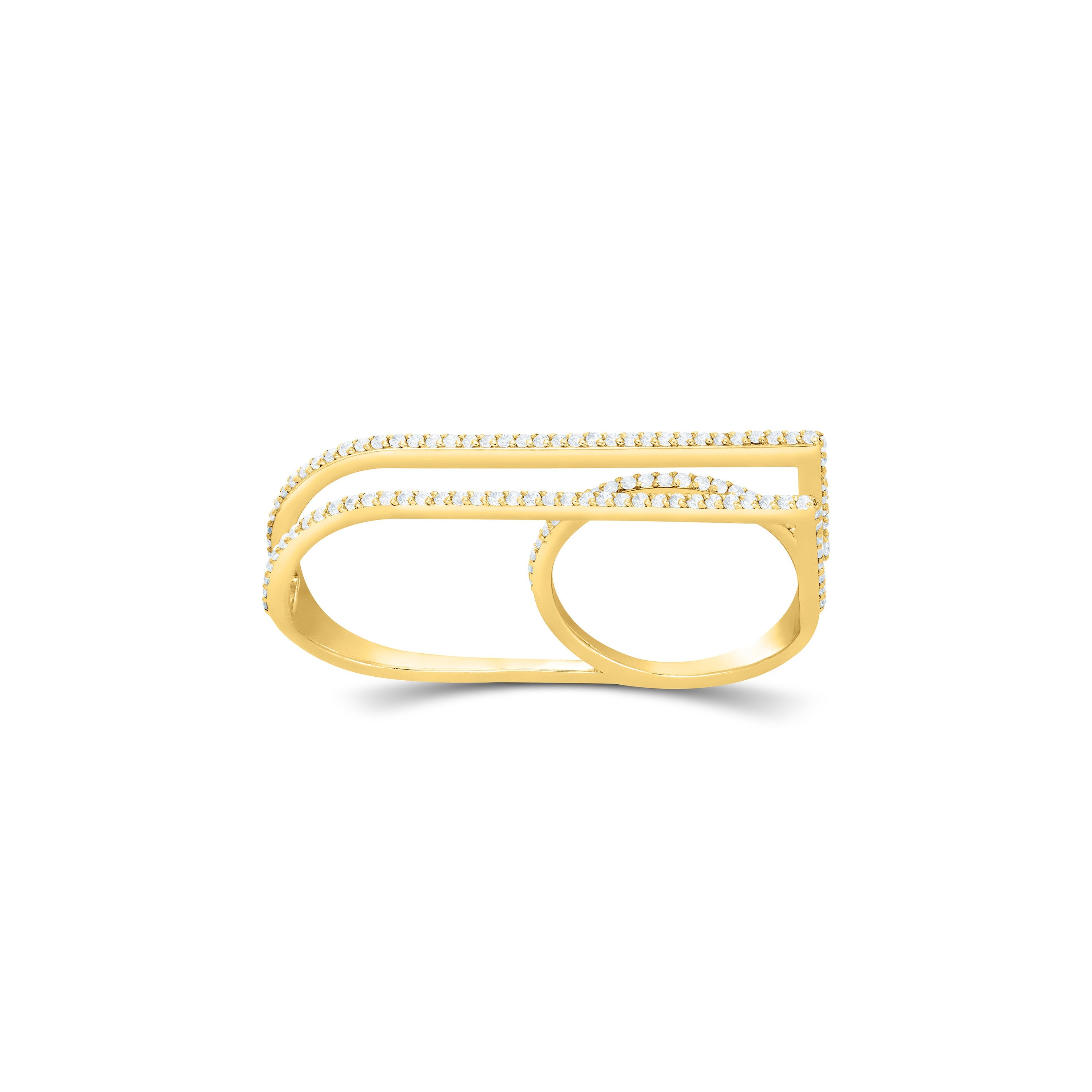 Dual Finger Double Line Pave CZ Wrap Ring - Gold White