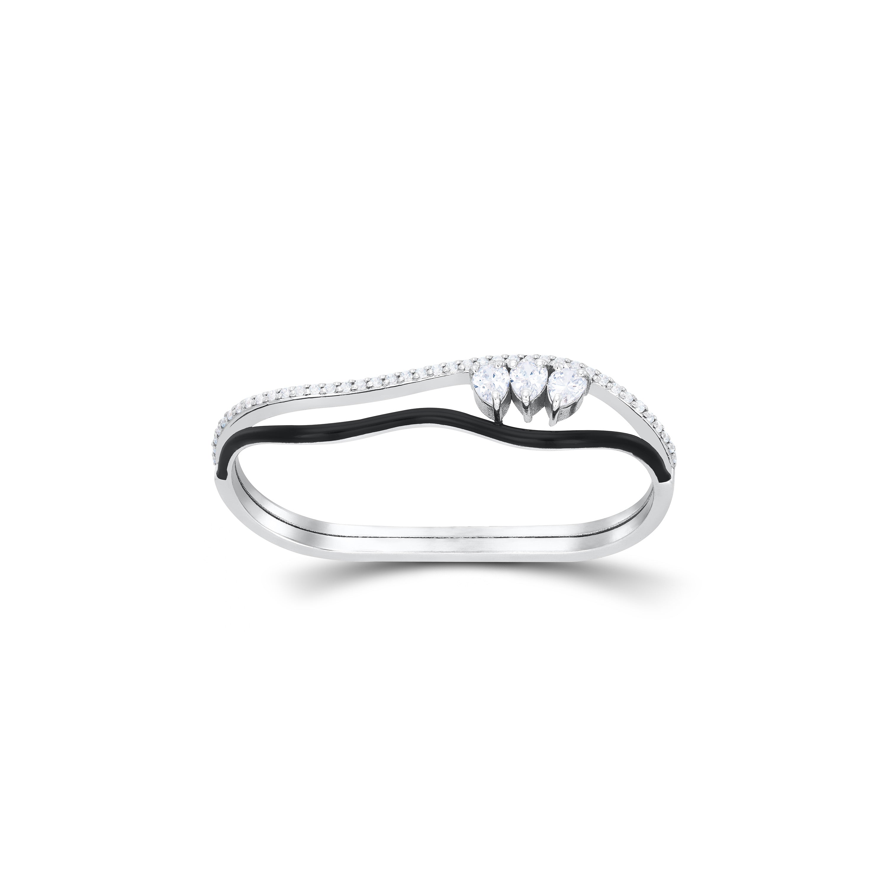 Dual Finger Wave Enamel Pear Cut CZ Pave Ring