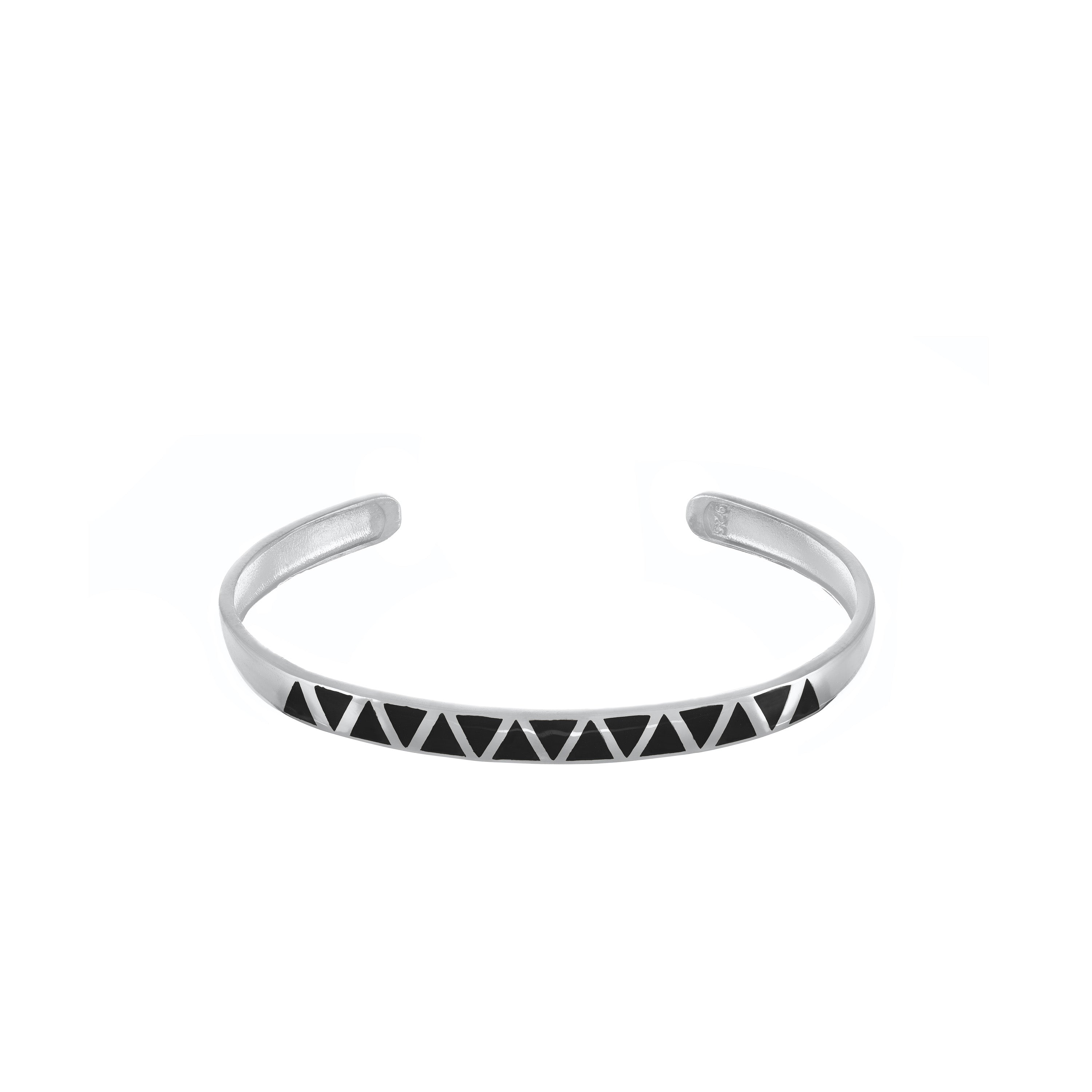 Enamel Triangles Bangle Bracelet - Silver Black
