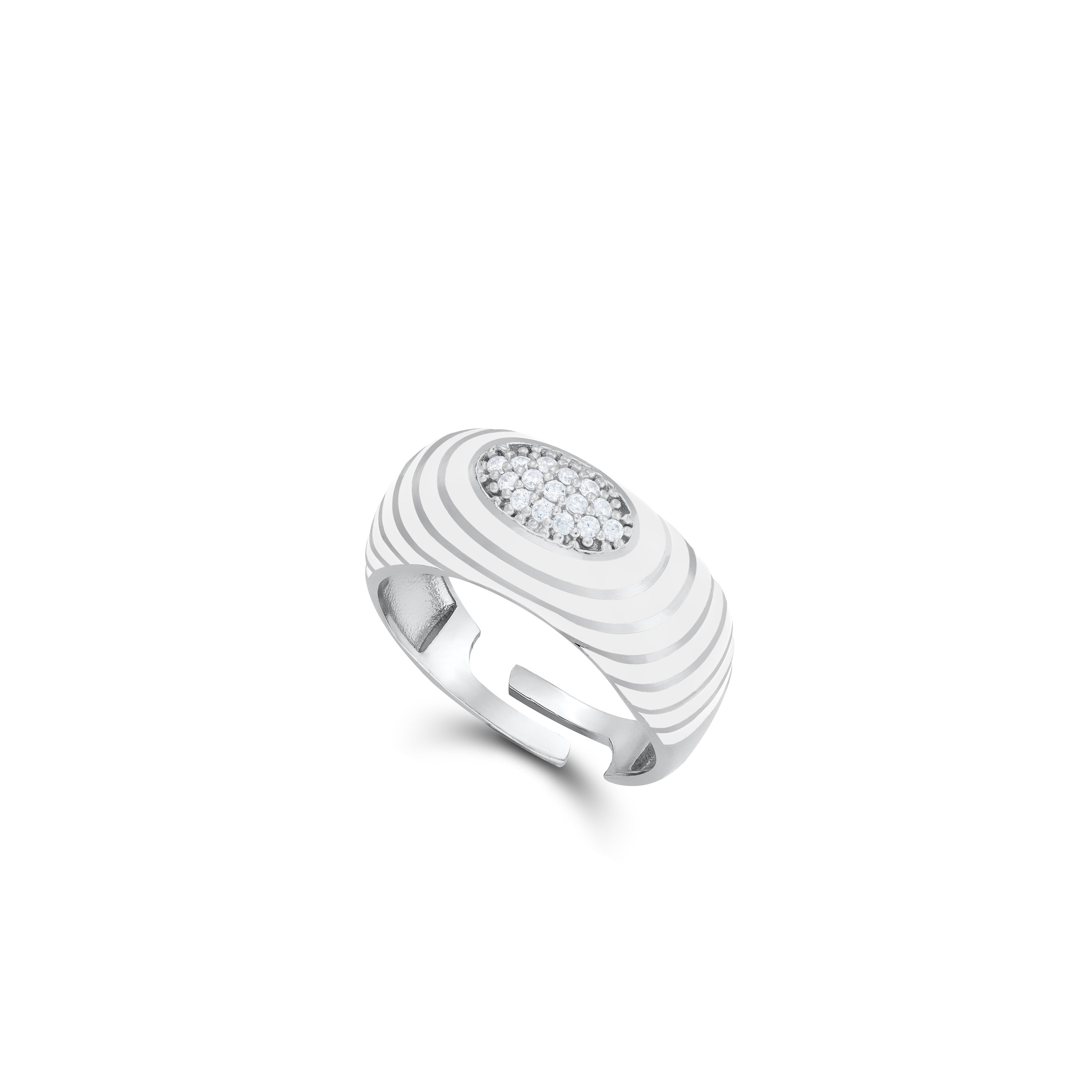 Enamel Round Honeycomb Cubic Zirconia Ring - Silver White