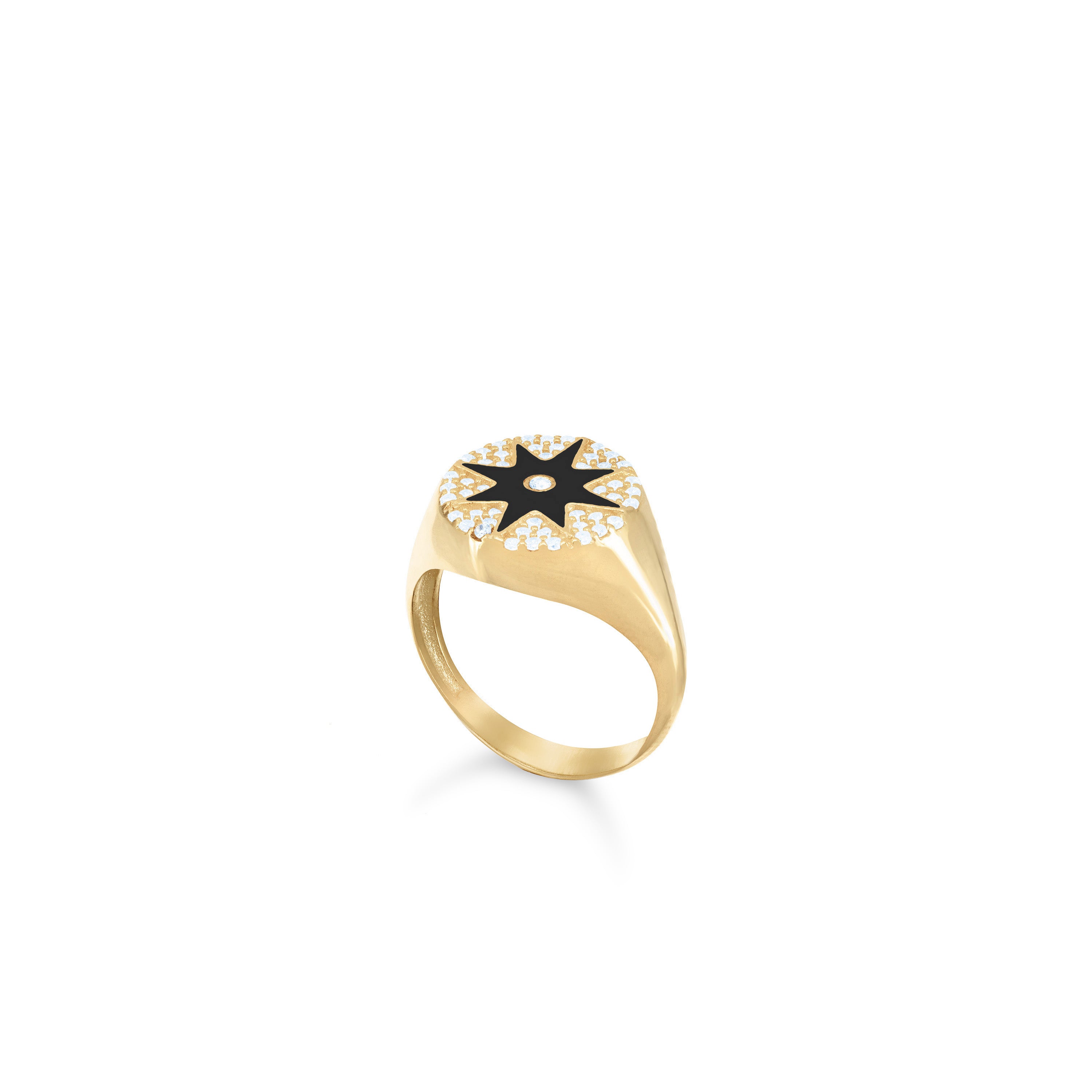Enamel Starburst Cubic Zirconia Pinky Ring - Gold Black