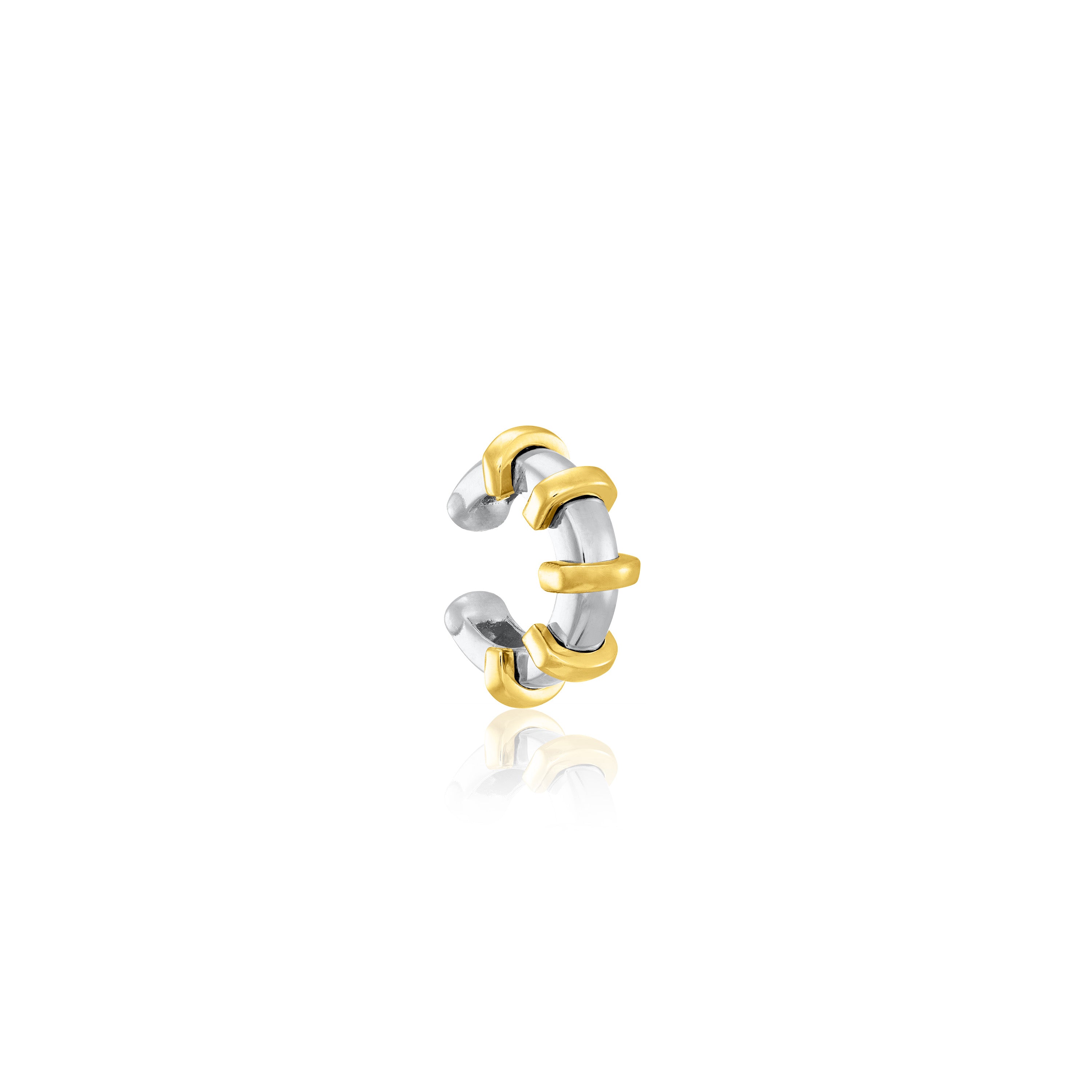 Five Cubic Zirconia Stripes Circle Ear Cuff - Silver Gold Cuffs