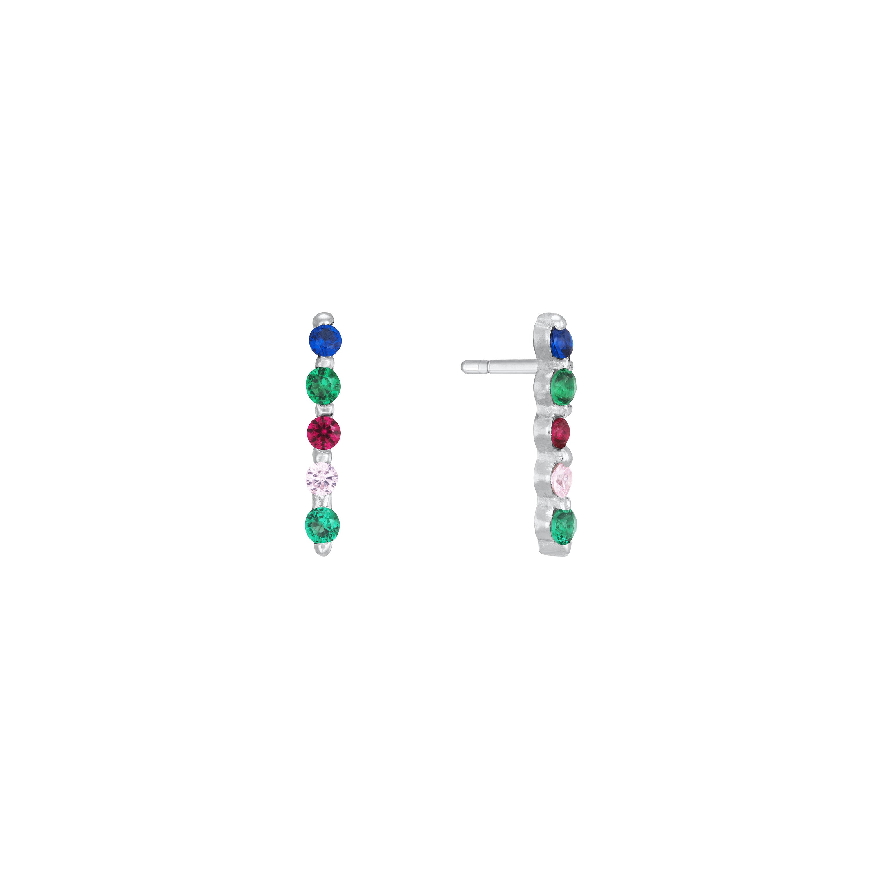 Five Dots Vertical Stud Earrings - Silver Rainbow