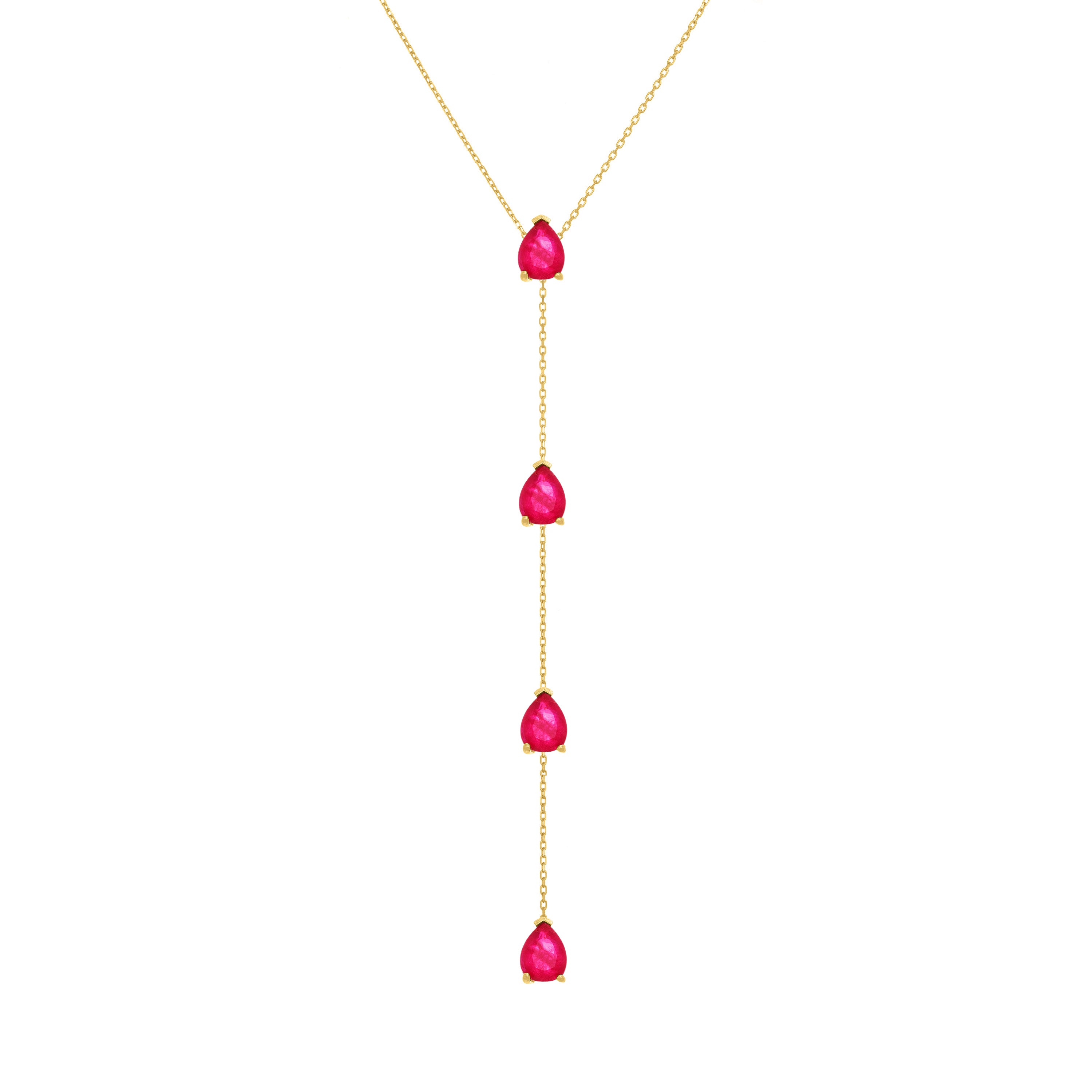 Four Teardrops Lariat Necklace - Gold Fuchsia Matt