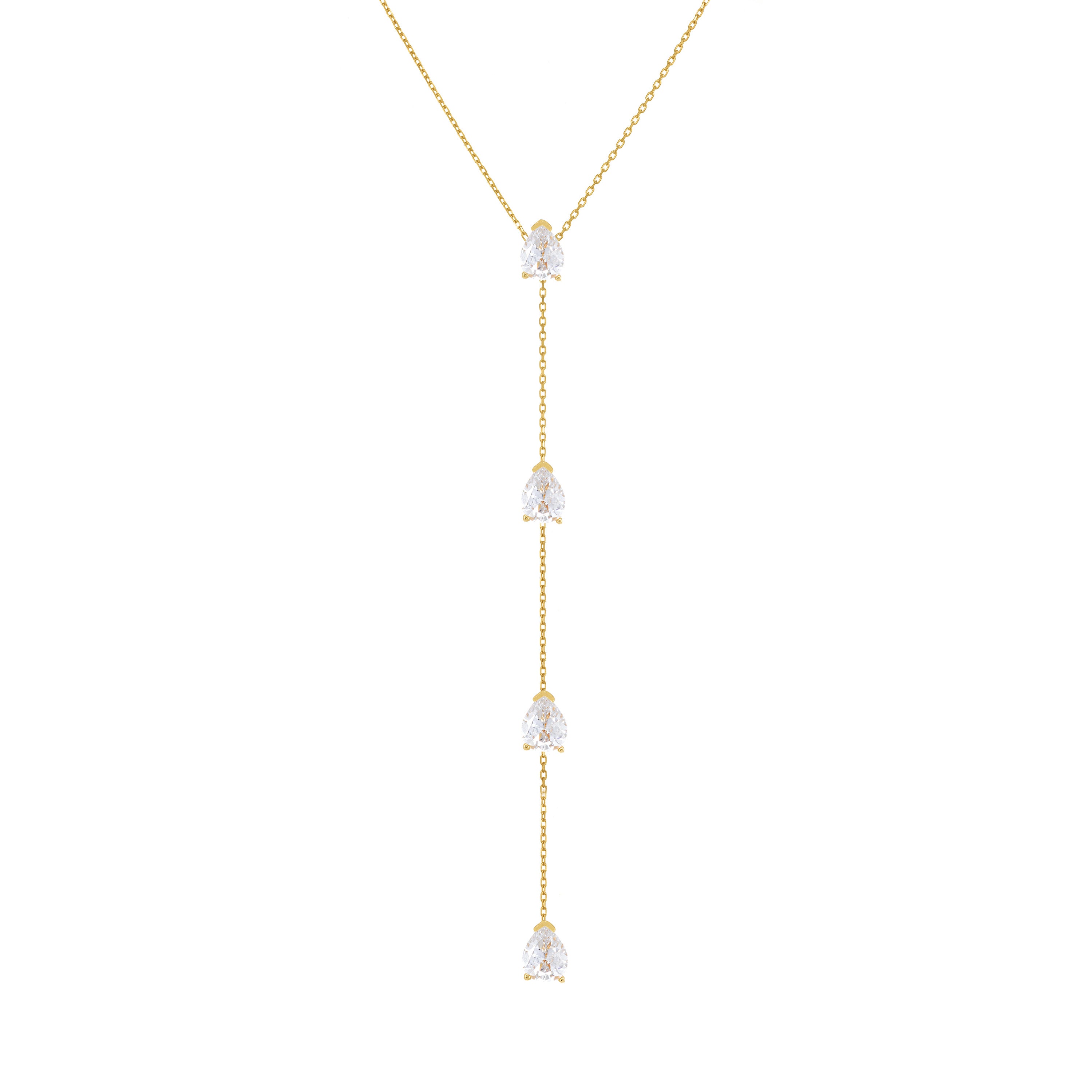 Four Teardrops Lariat Necklace - Gold White