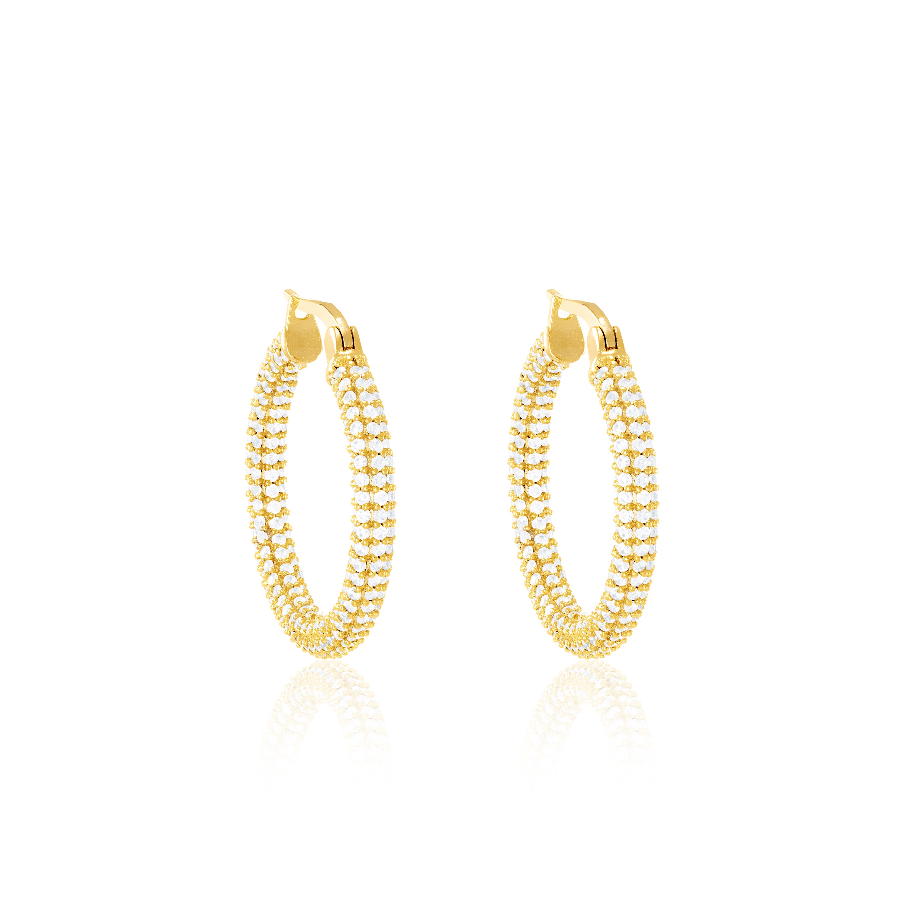 Full Pave CZ Eternity Hoop Earrings - Gold White - Large