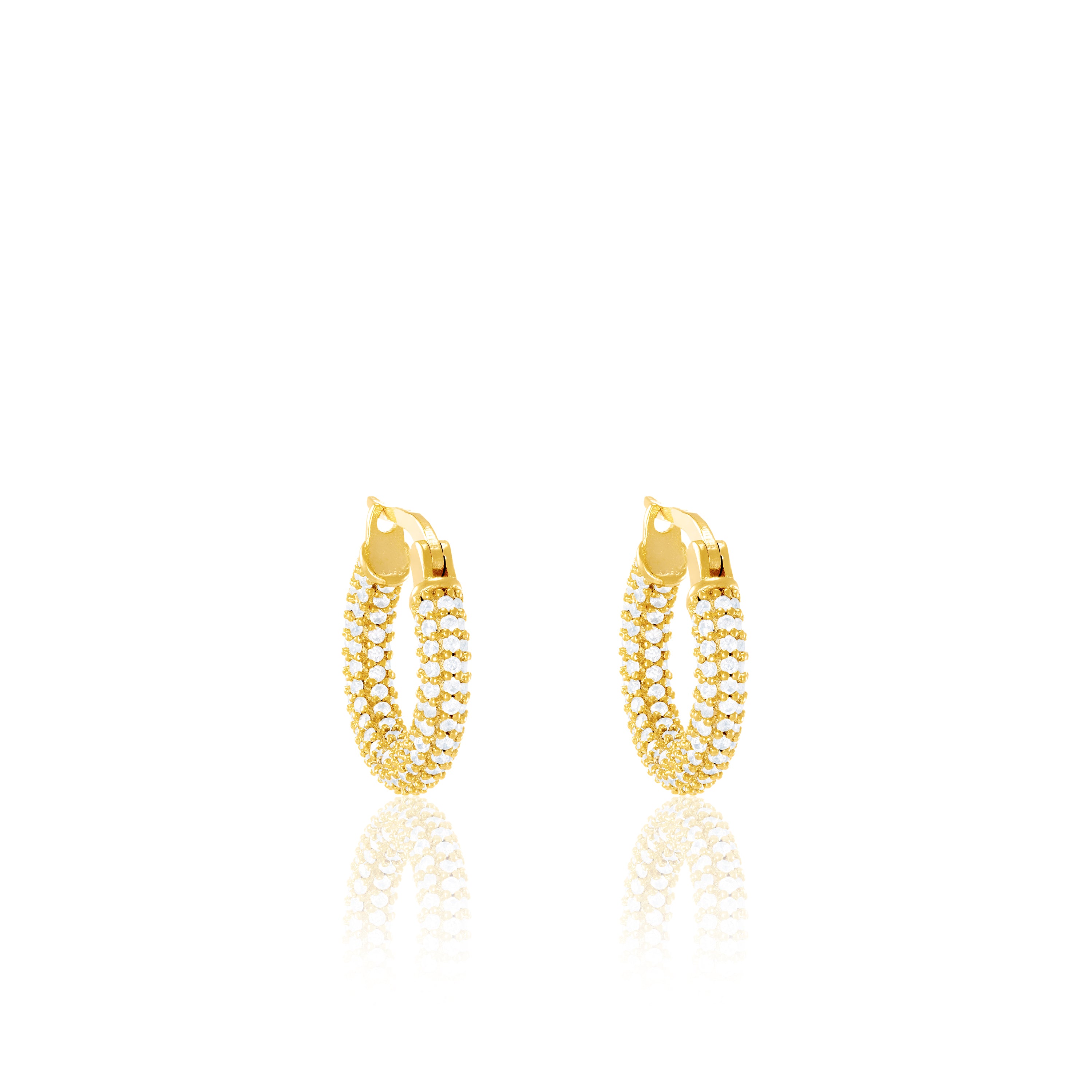 Full Pave CZ Eternity Hoop Earrings - Gold White - Small