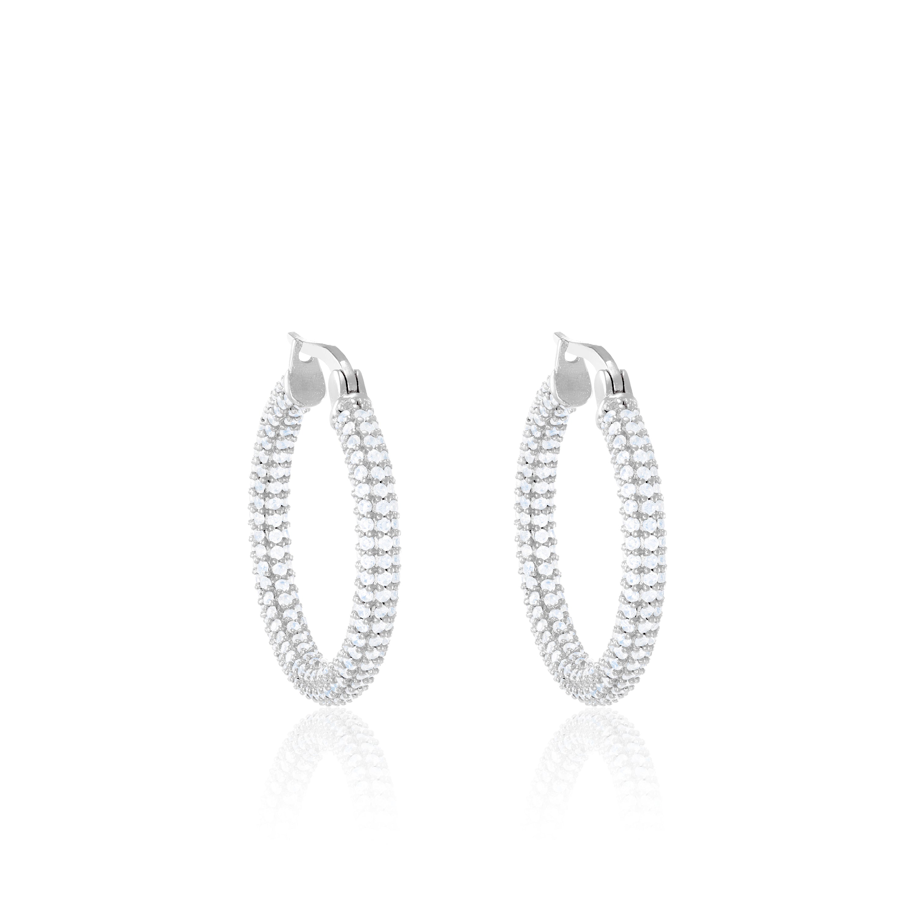 Full Pave CZ Eternity Hoop Earrings - Silver White - Large