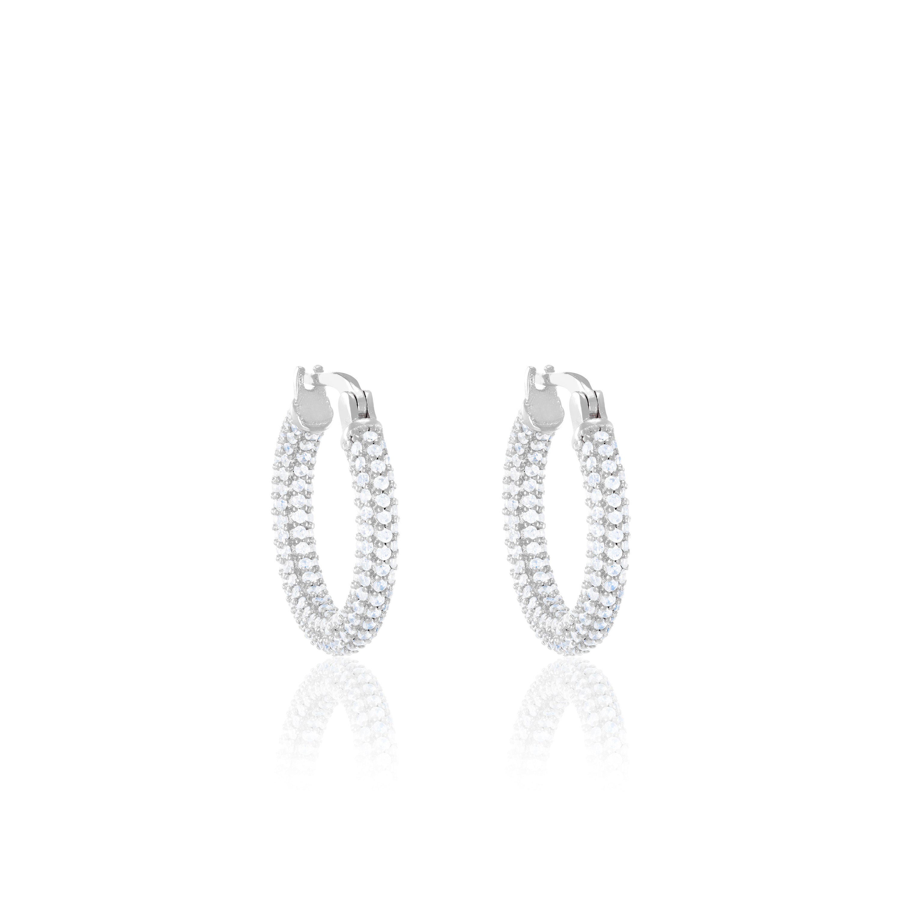 Full Pave CZ Eternity Hoop Earrings - Silver White - Medium