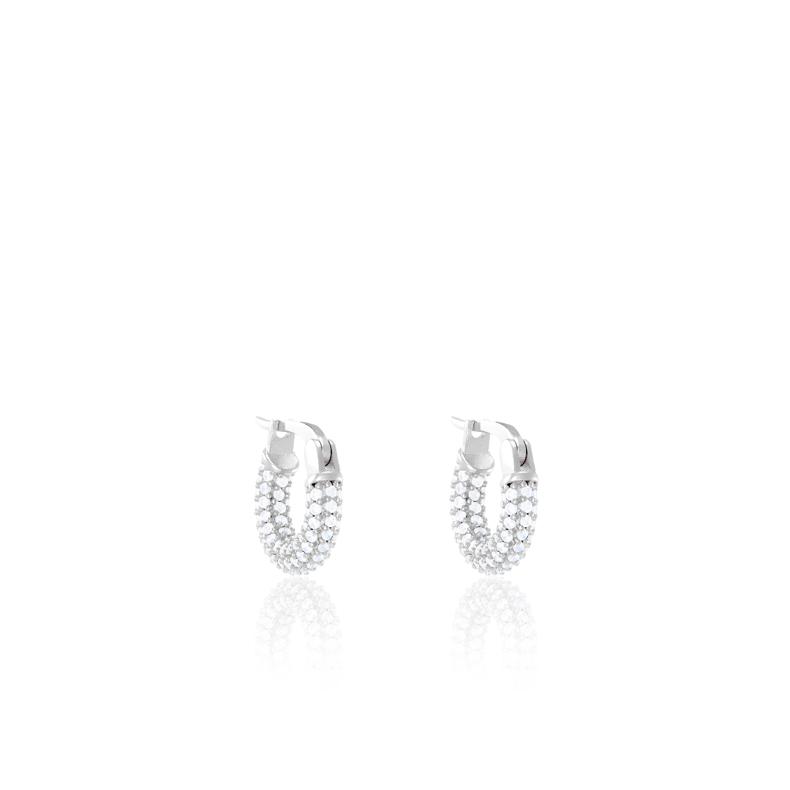 Full Pave CZ Eternity Hoop Earrings - Silver White - Extra Small