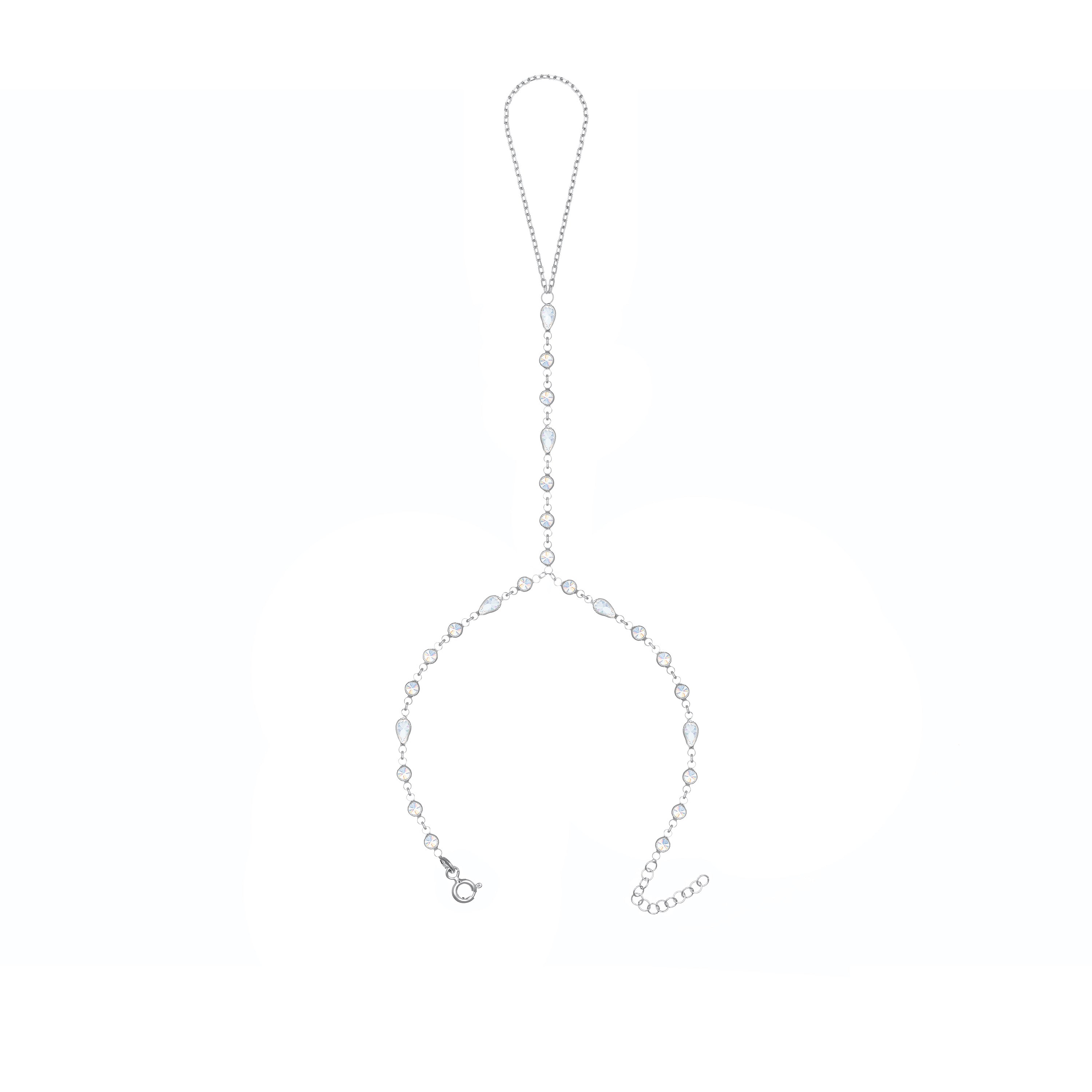 Full Teardrop And Cubic Zirconia Bezel Hand Bracelet - Silver White