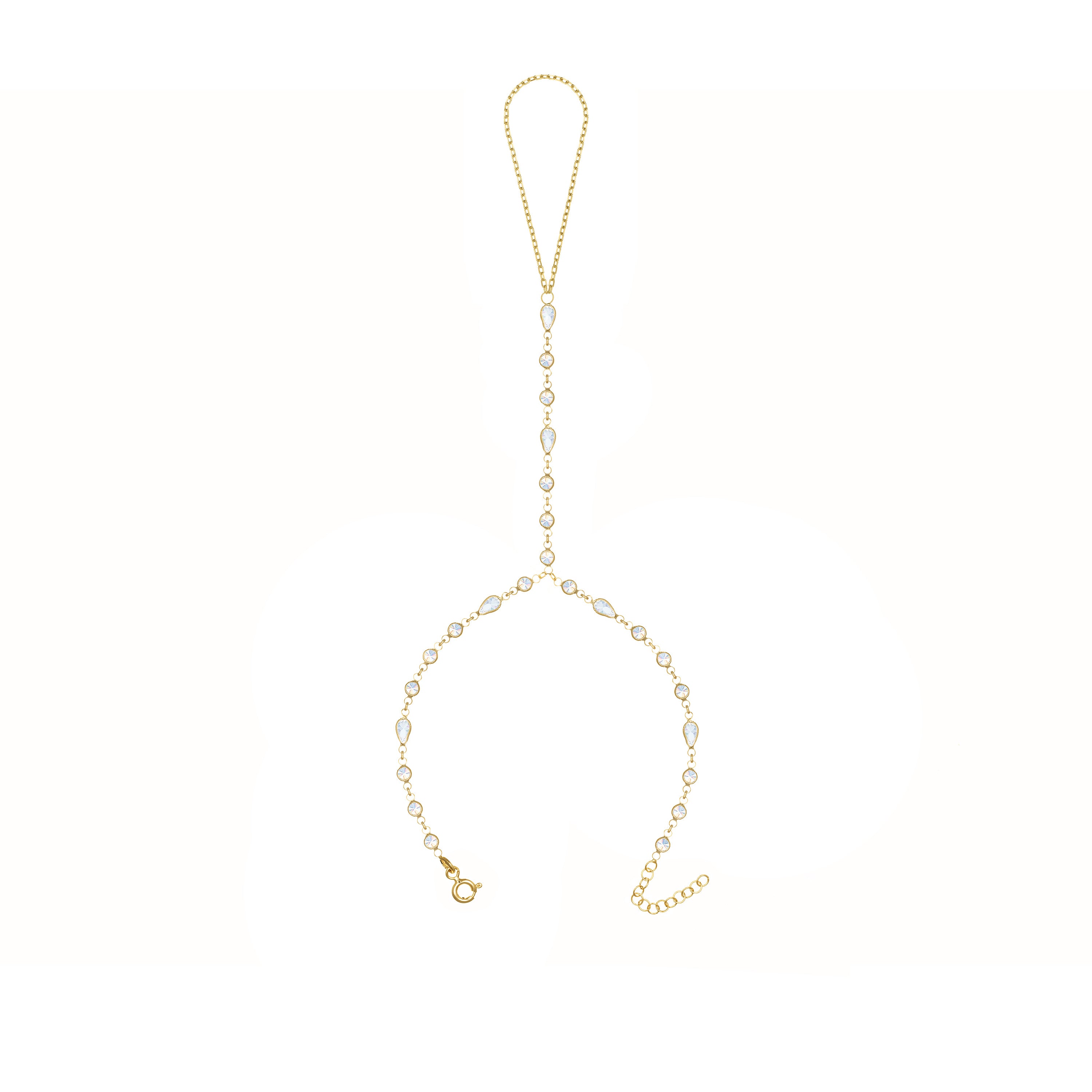 Full Teardrop And Cubic Zirconia Bezel Hand Bracelet - Gold White