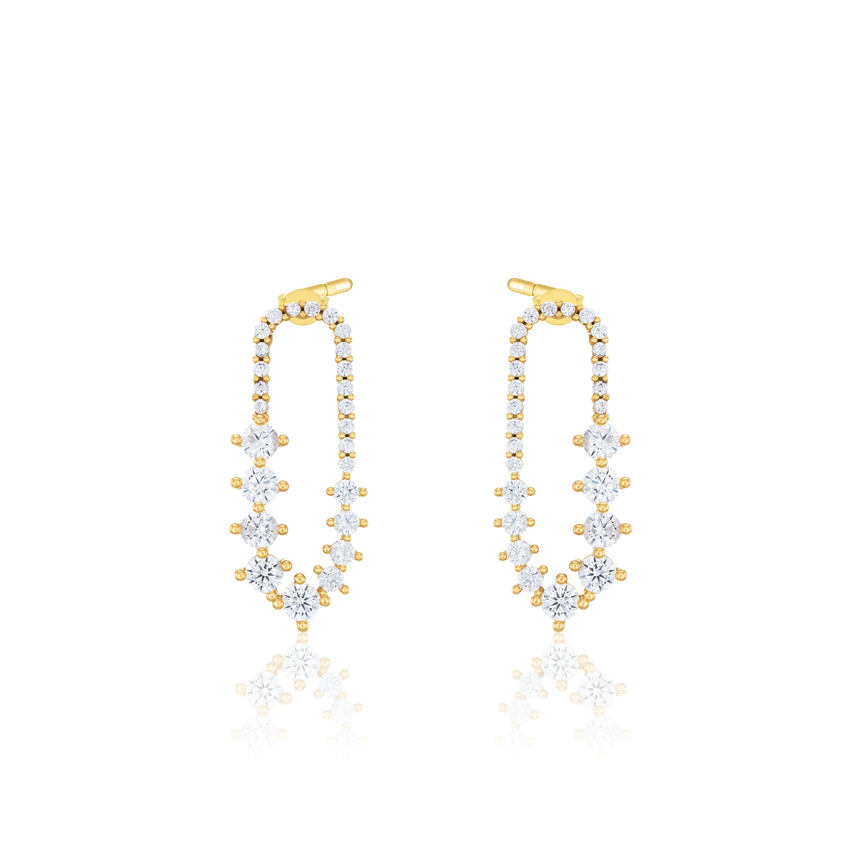 Graduated Cubic Zirconia Paperclip Statement Earrings - Gold White