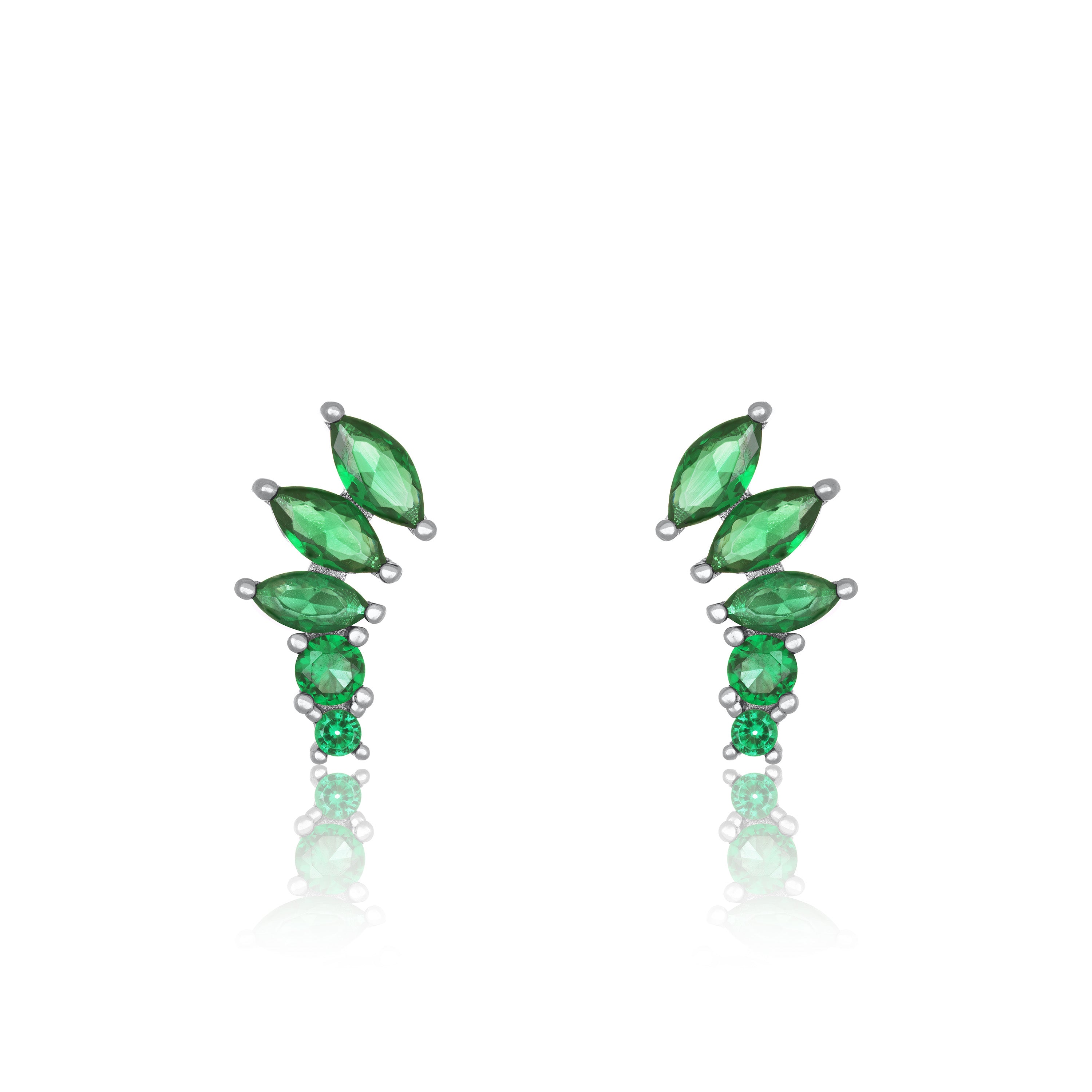 Graduated Marquise Shape Curved Stud Earrings - Silver Green