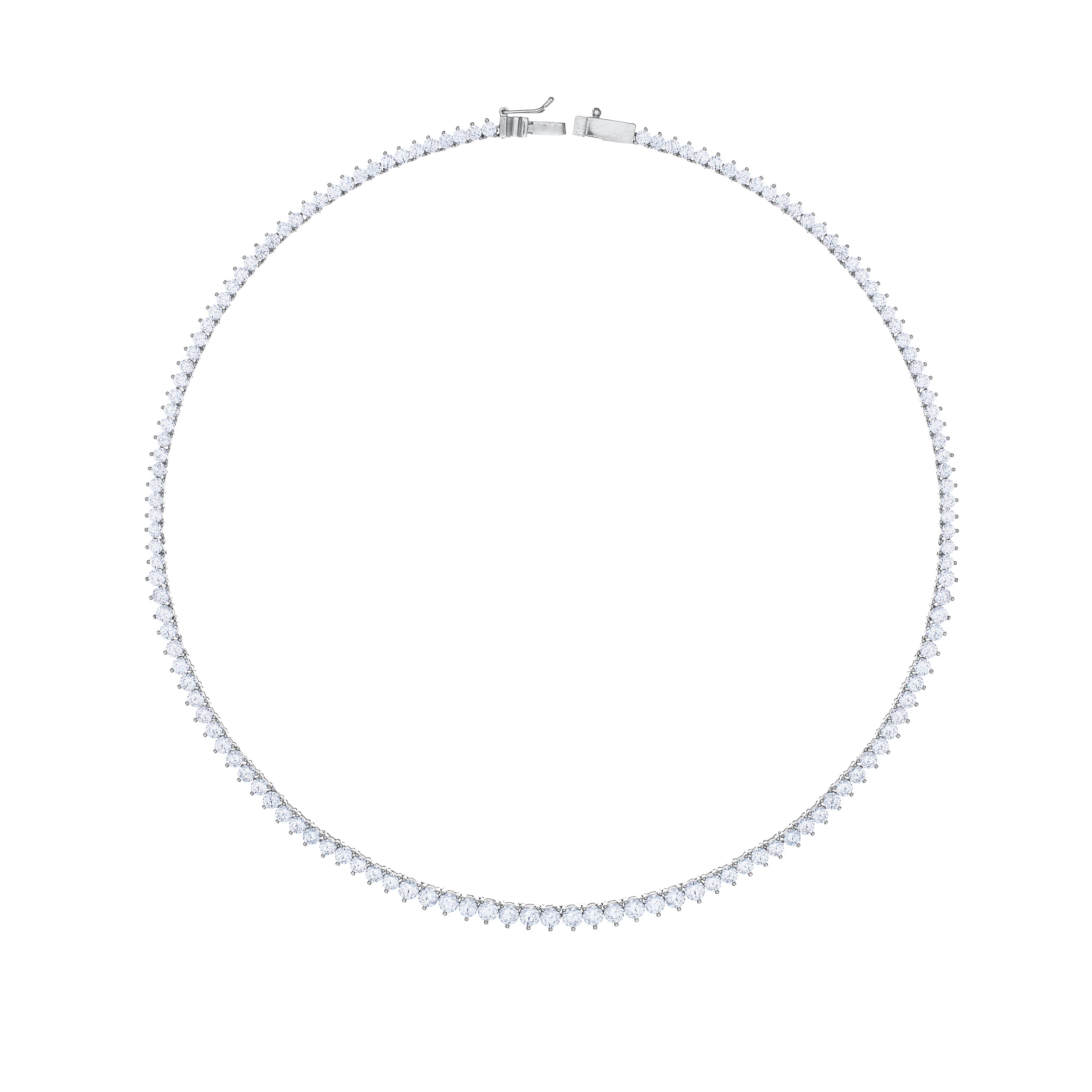 Graduated Round Cut Tennis Necklace With Box Clasp - Silver White - 35cm