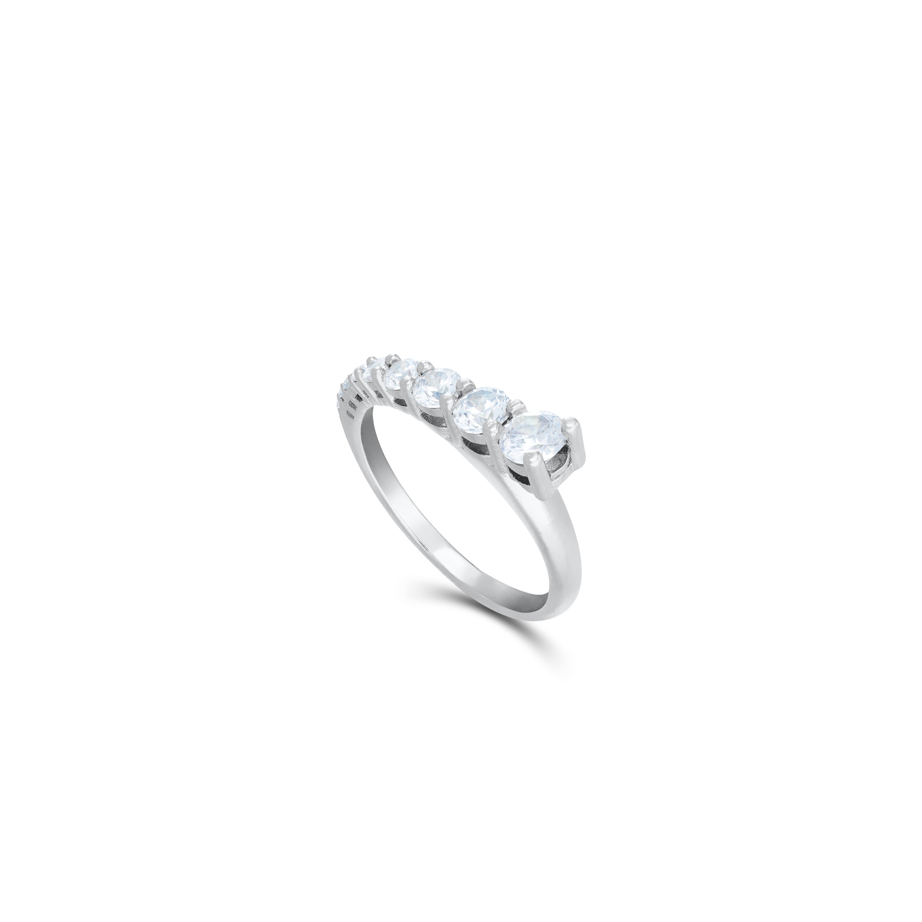 Half Graduated Row CZ Band Ring - Silver White
