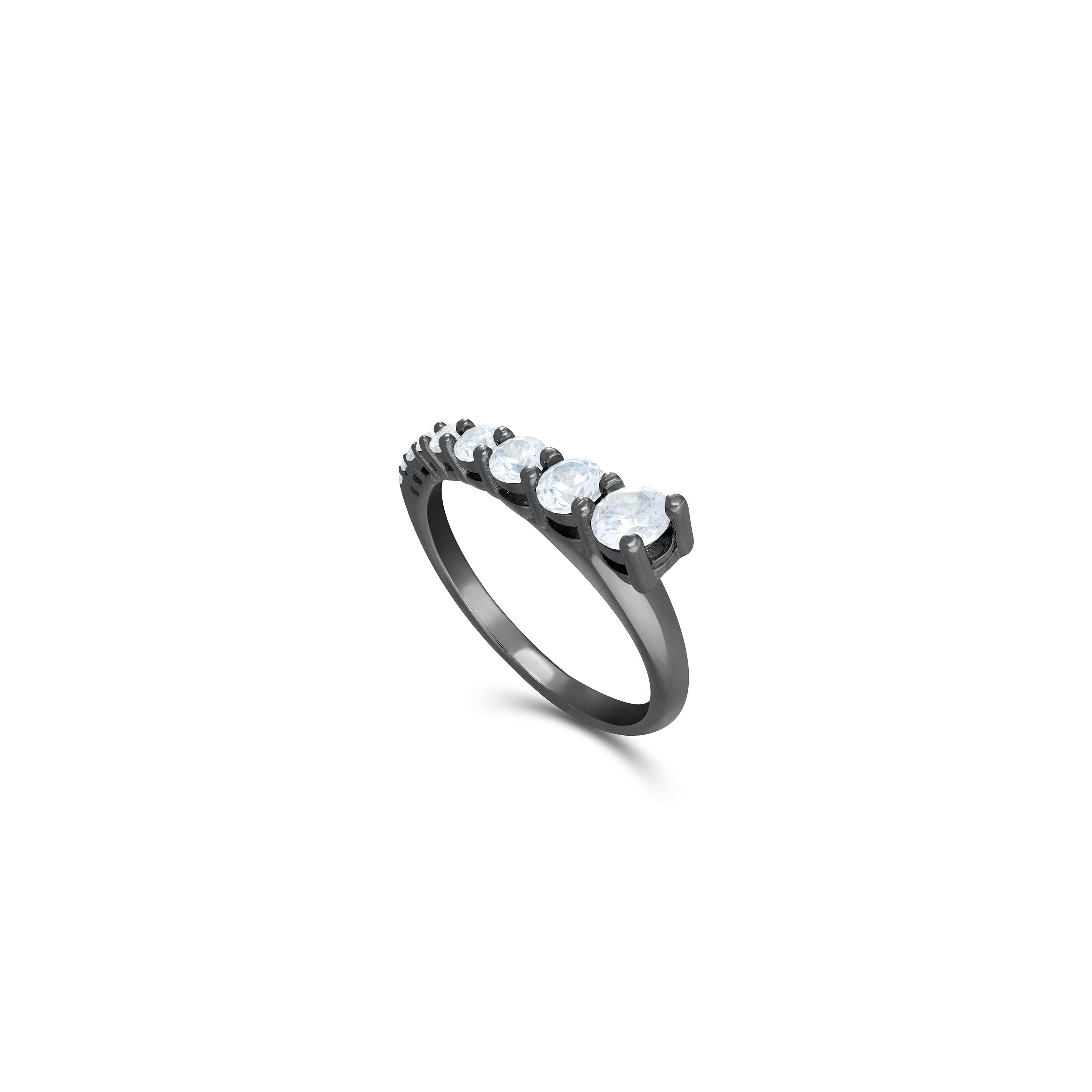 Half Graduated Row Cz Band Ring - Black Rhodium White
