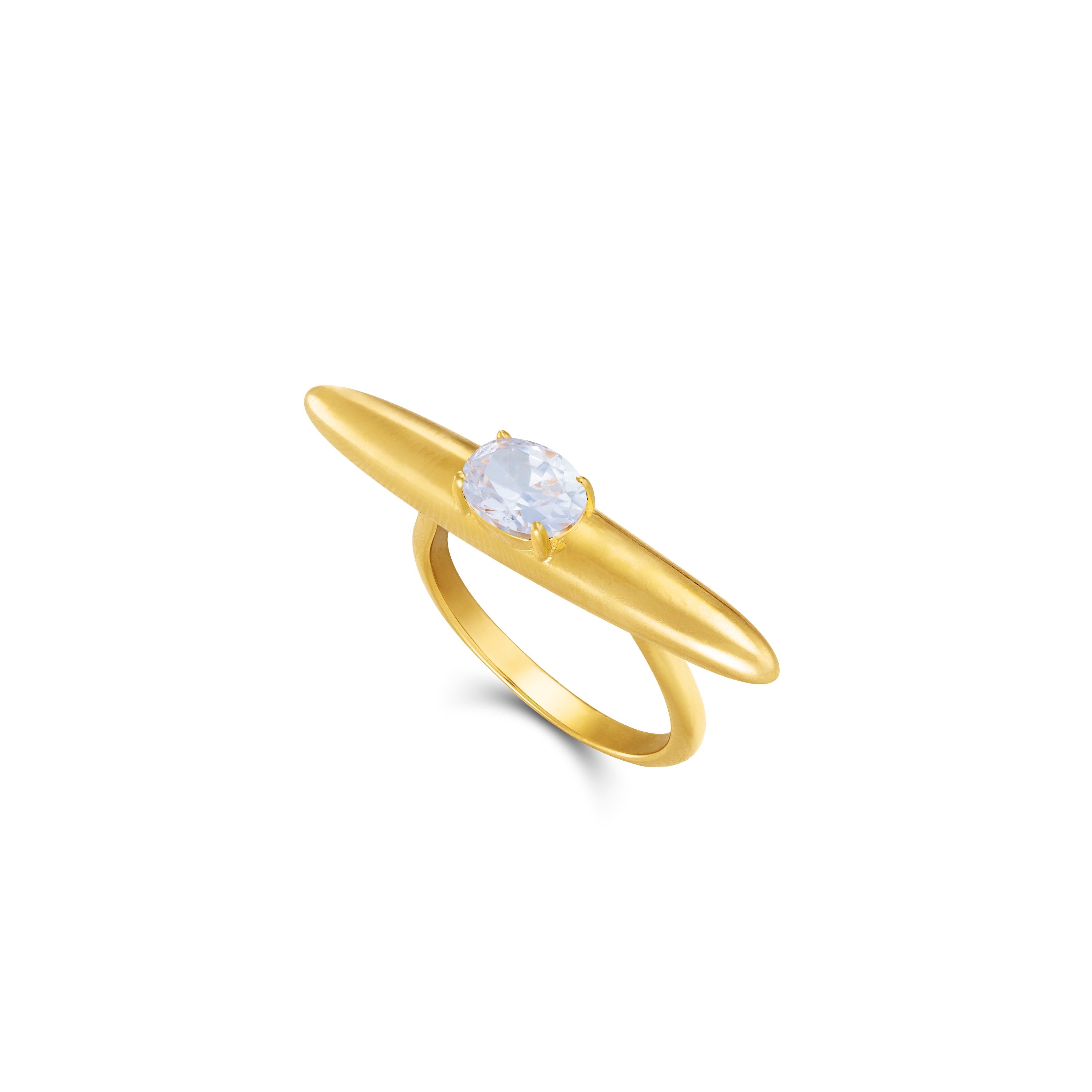 Horizontal Bar Ring With Stone - Gold White
