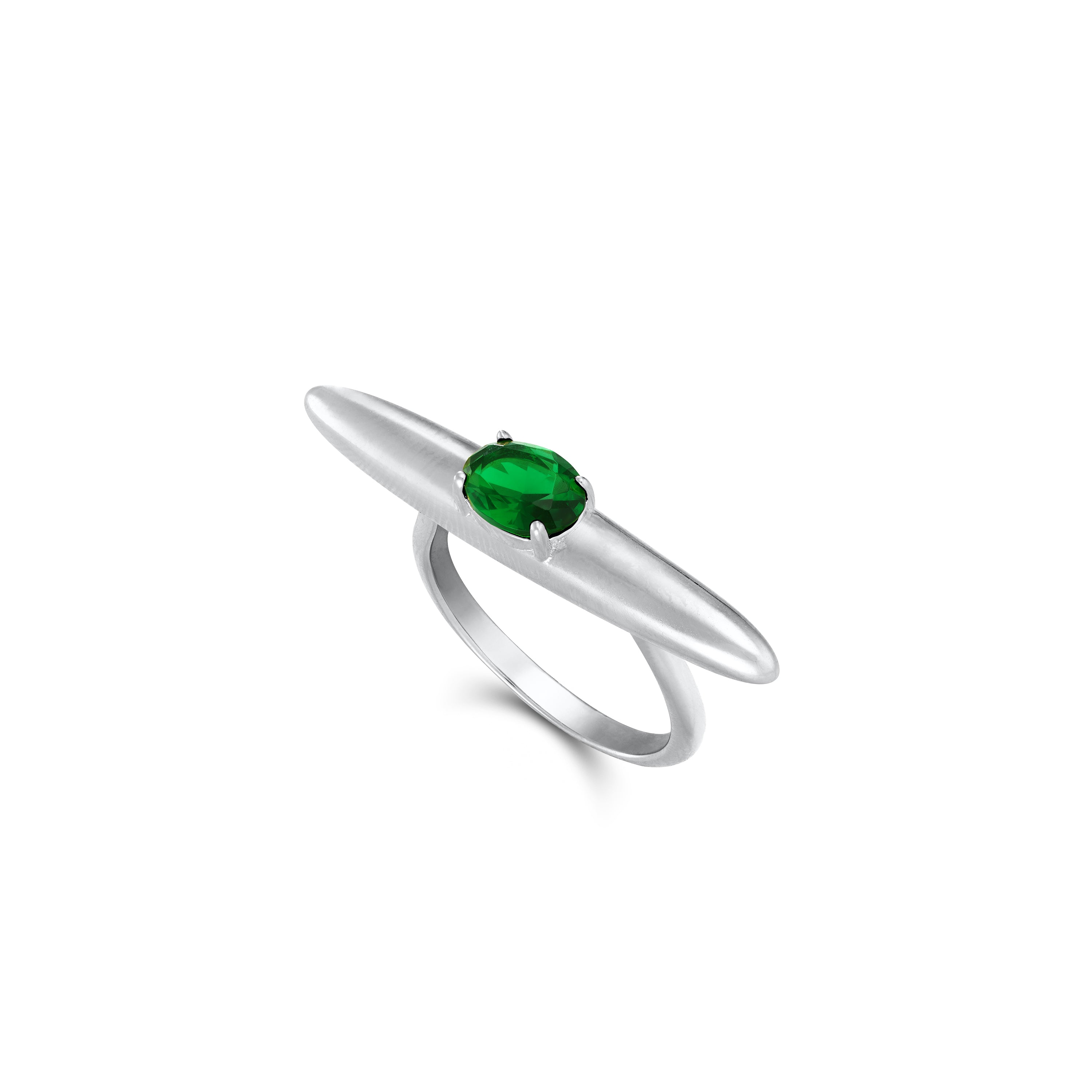 Horizontal Bar Ring With Stone - Silver Green