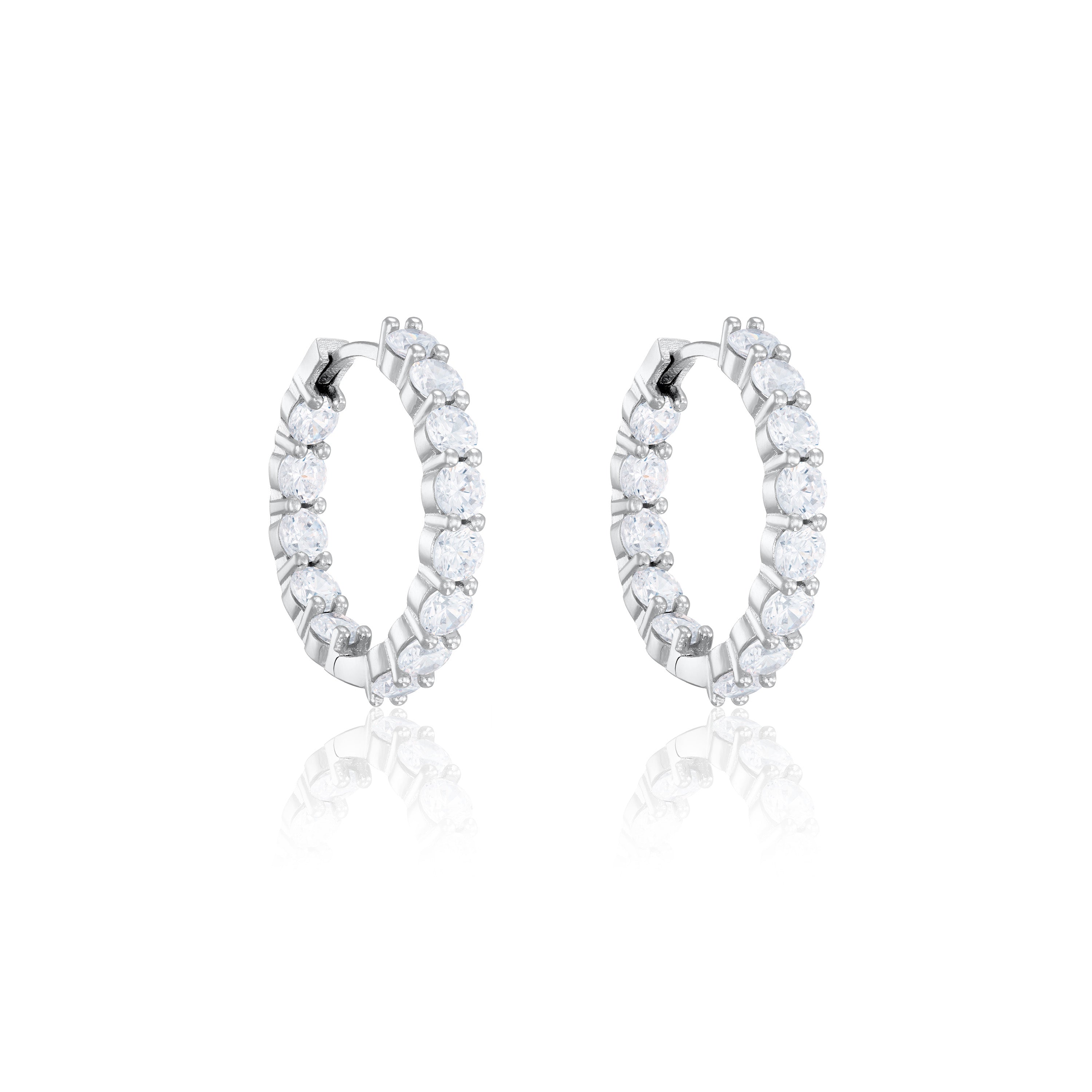 Inside Out Cubic Zirconia Hoop Earrings - Silver White - Extra Large