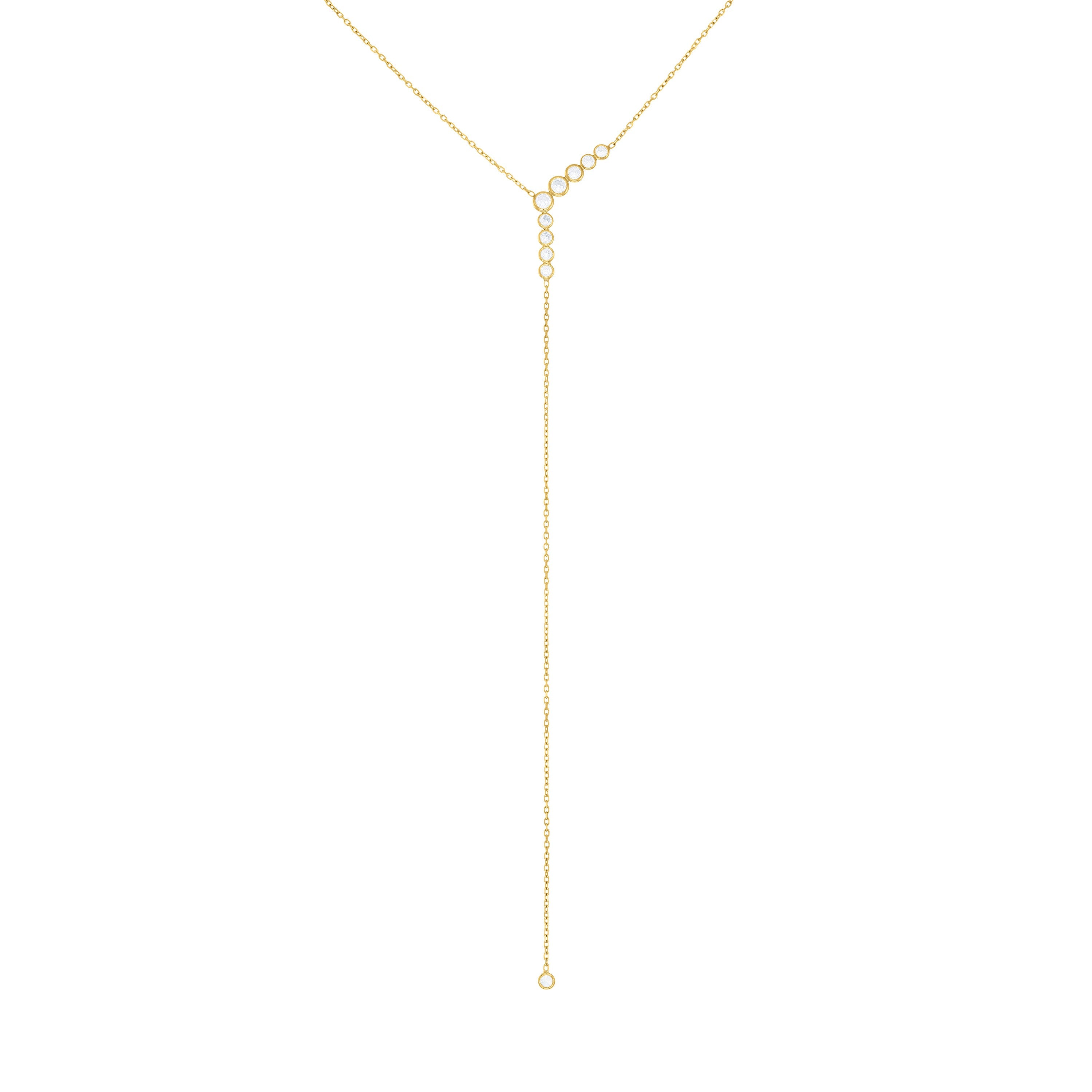 Layered Linear Bezel Cubic Zirconia Lariat Necklace - Gold White