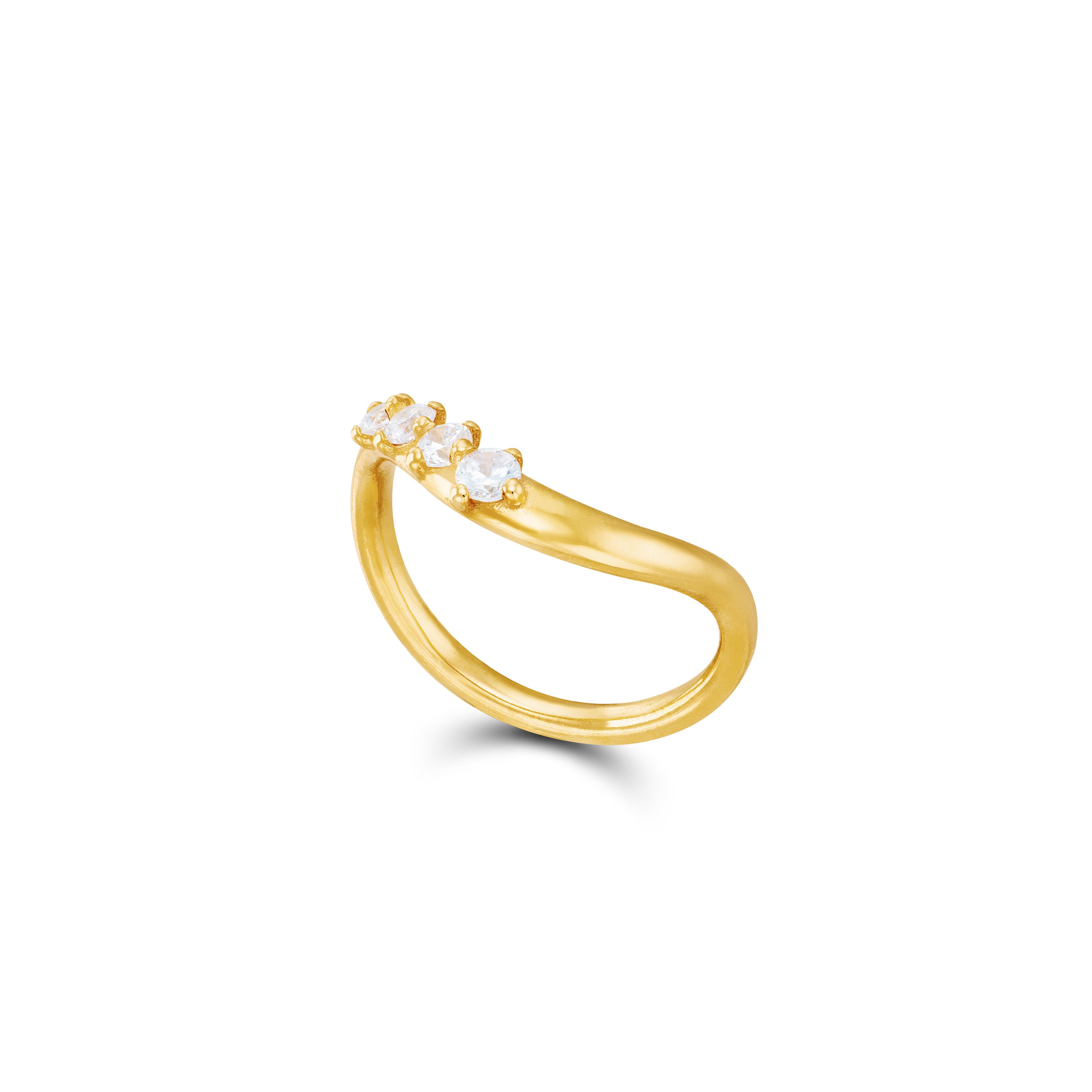 Layered Stacking Band Ring - Gold White - Four Side CZ