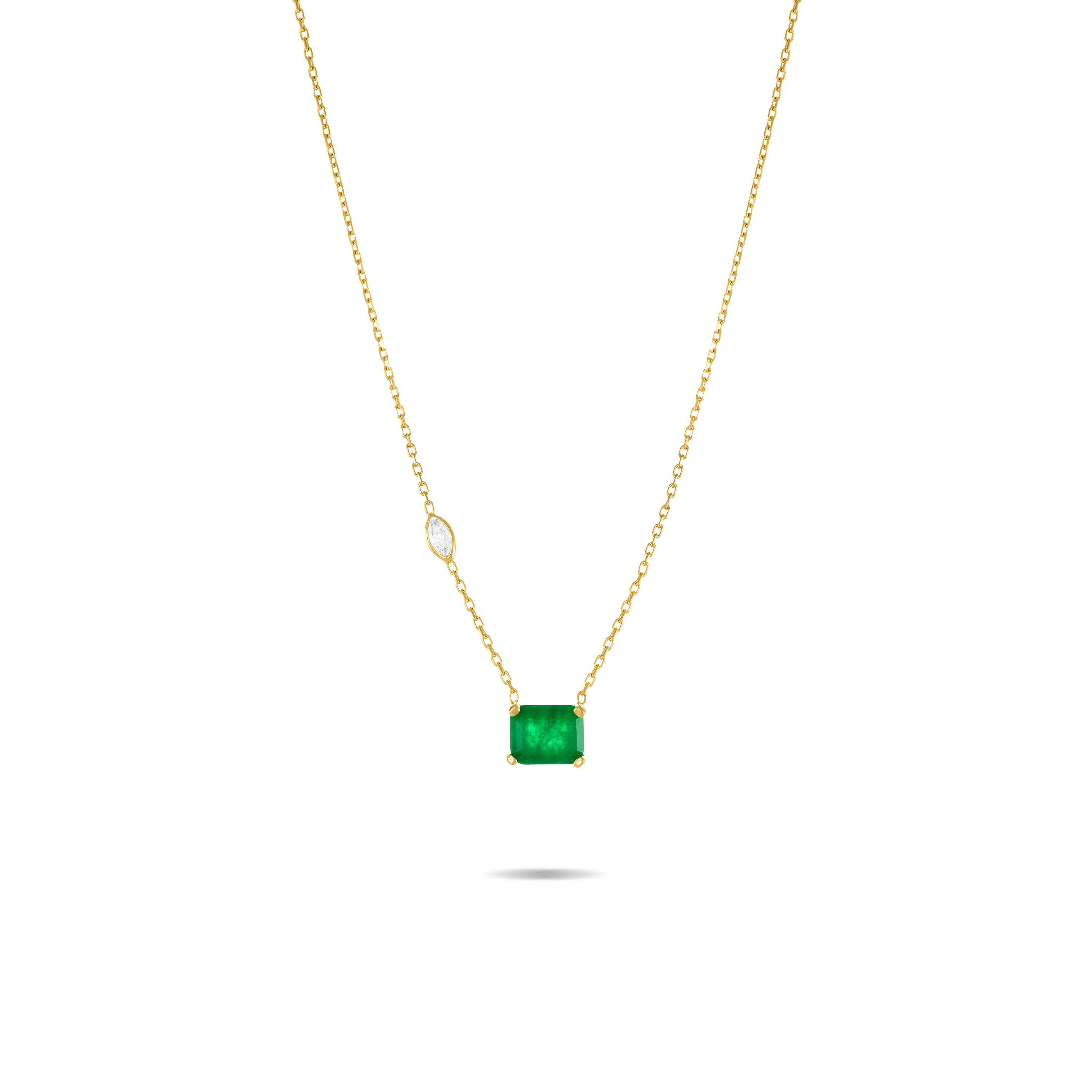 Marquise Bezel Big Stone Chain Necklace - Gold Green Matt