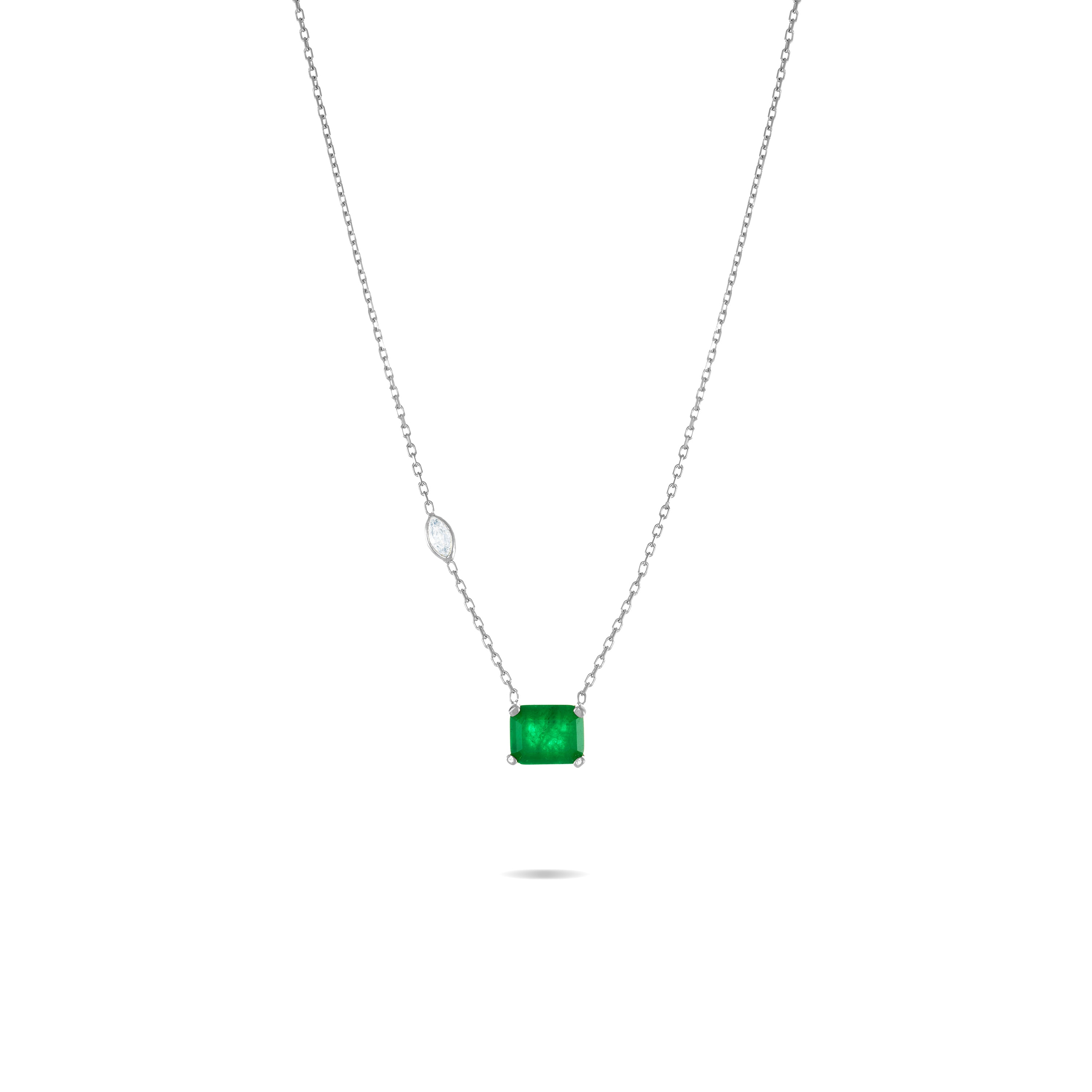 Marquise Bezel Big Stone Chain Necklace - Silver Green Matt