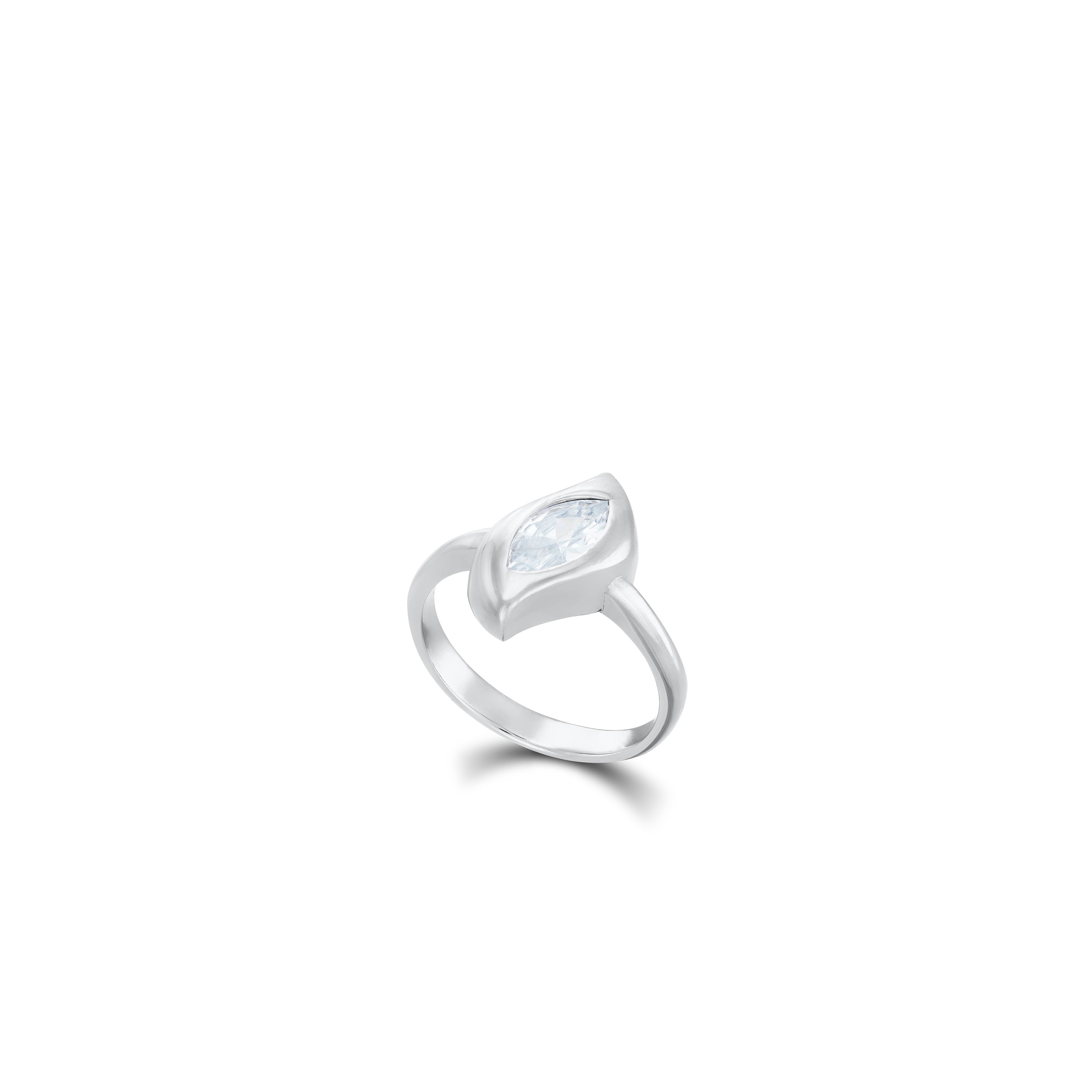 Marquise Bezel CZ Pinky Ring - Silver White