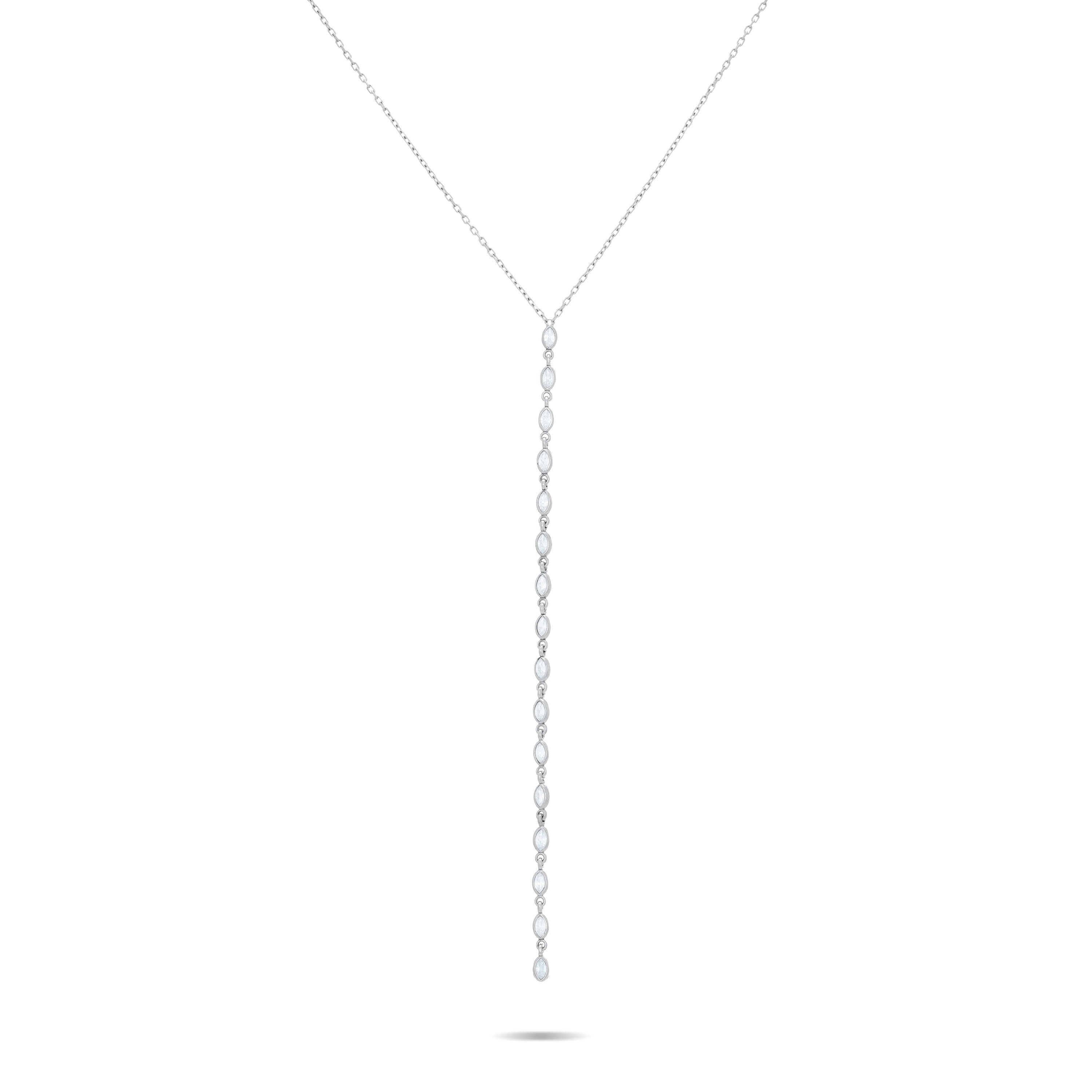 Marquise Bezel Lariat Choker - Silver White