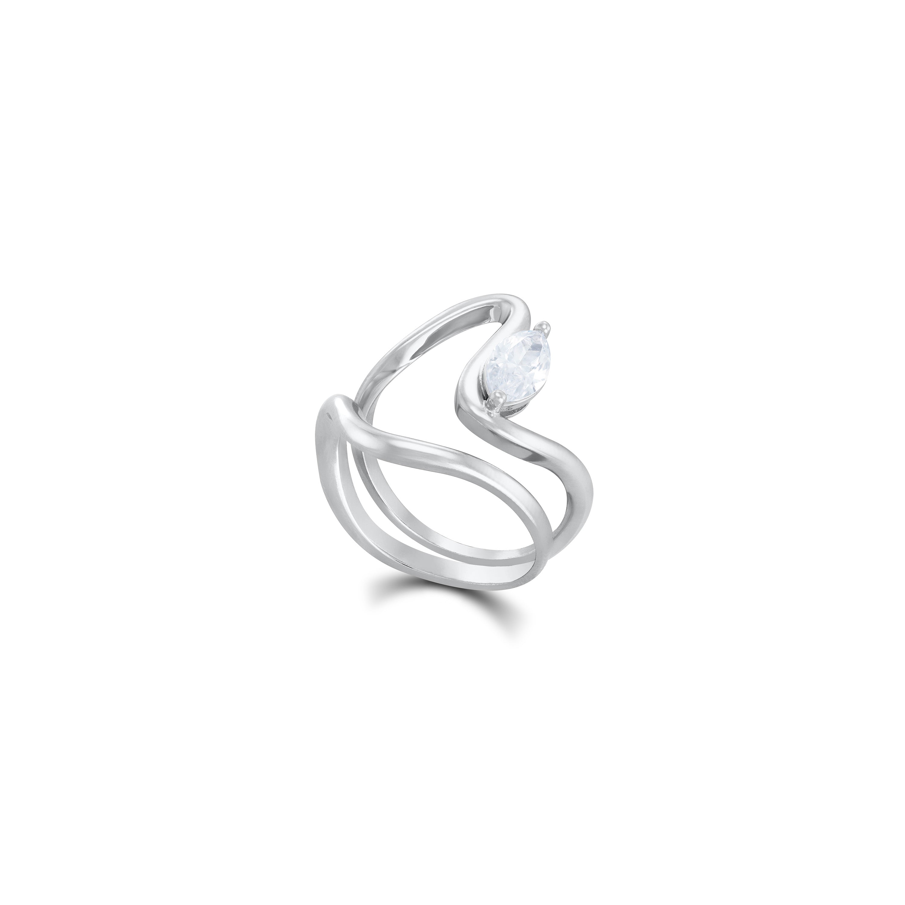 Marquise Cz Double Wave Band Ring - Silver White