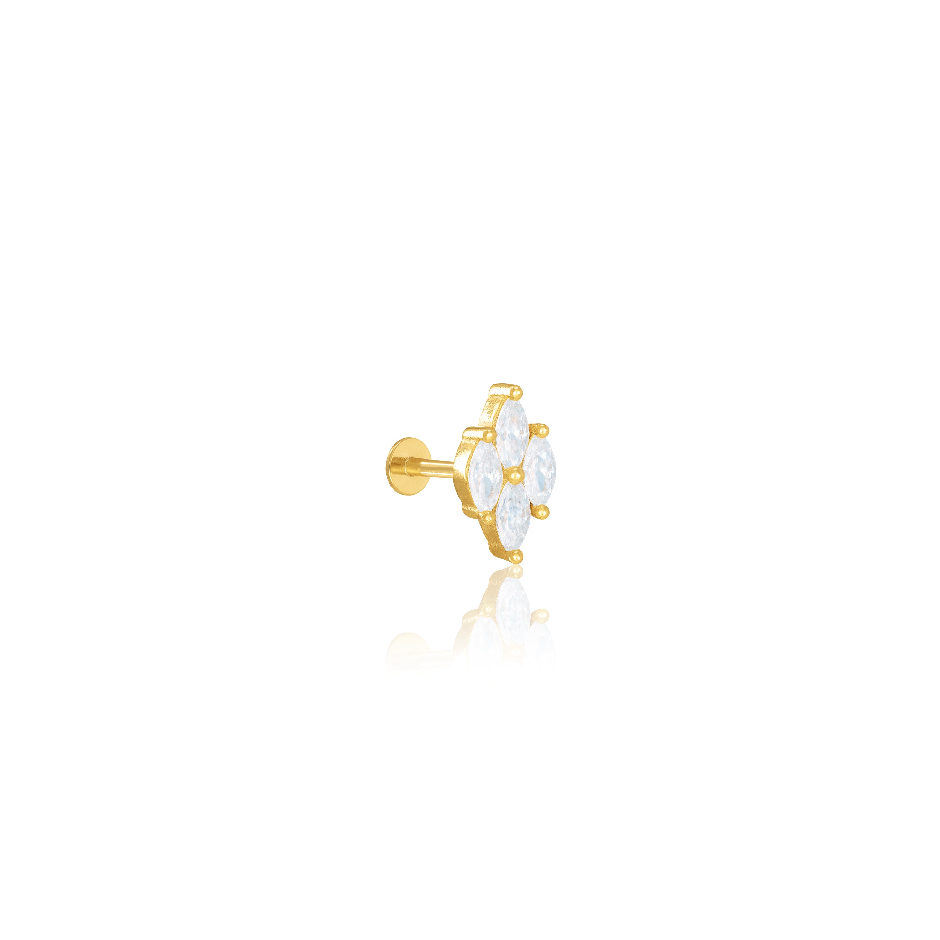 Marquise Flower Stud Piercing - Gold White