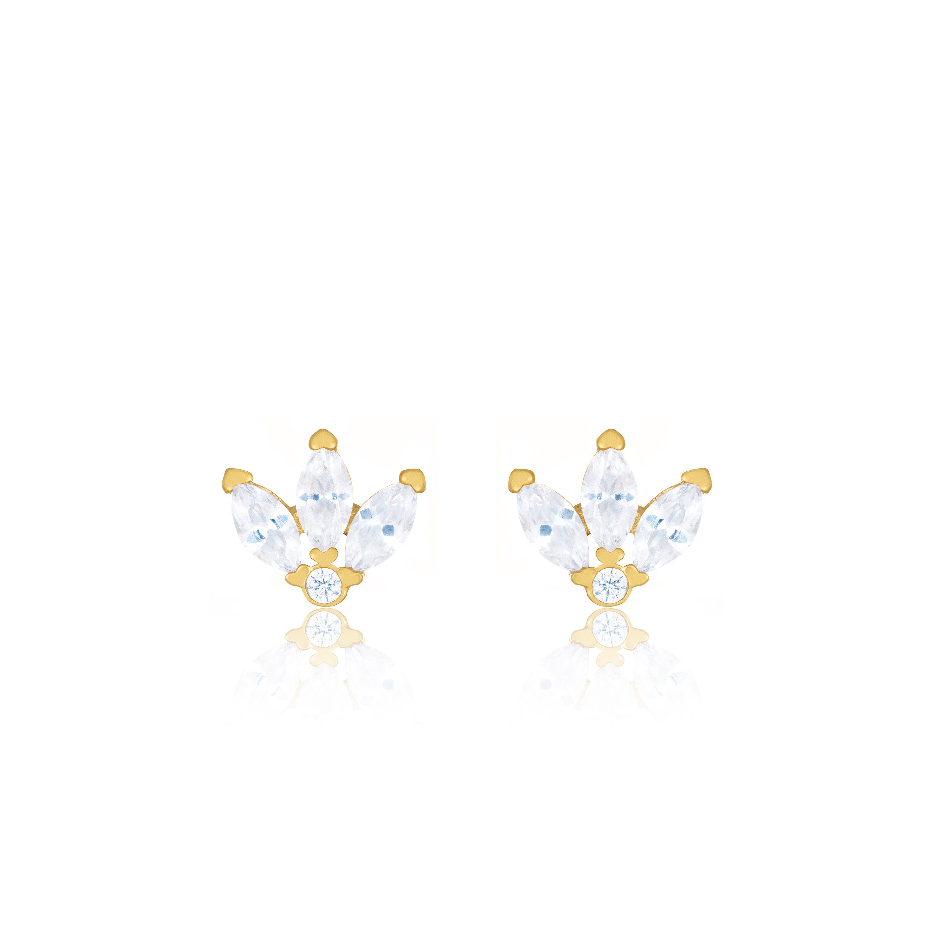 Marquise Lotus Cubic Zirconia Stud Earrings - Gold White