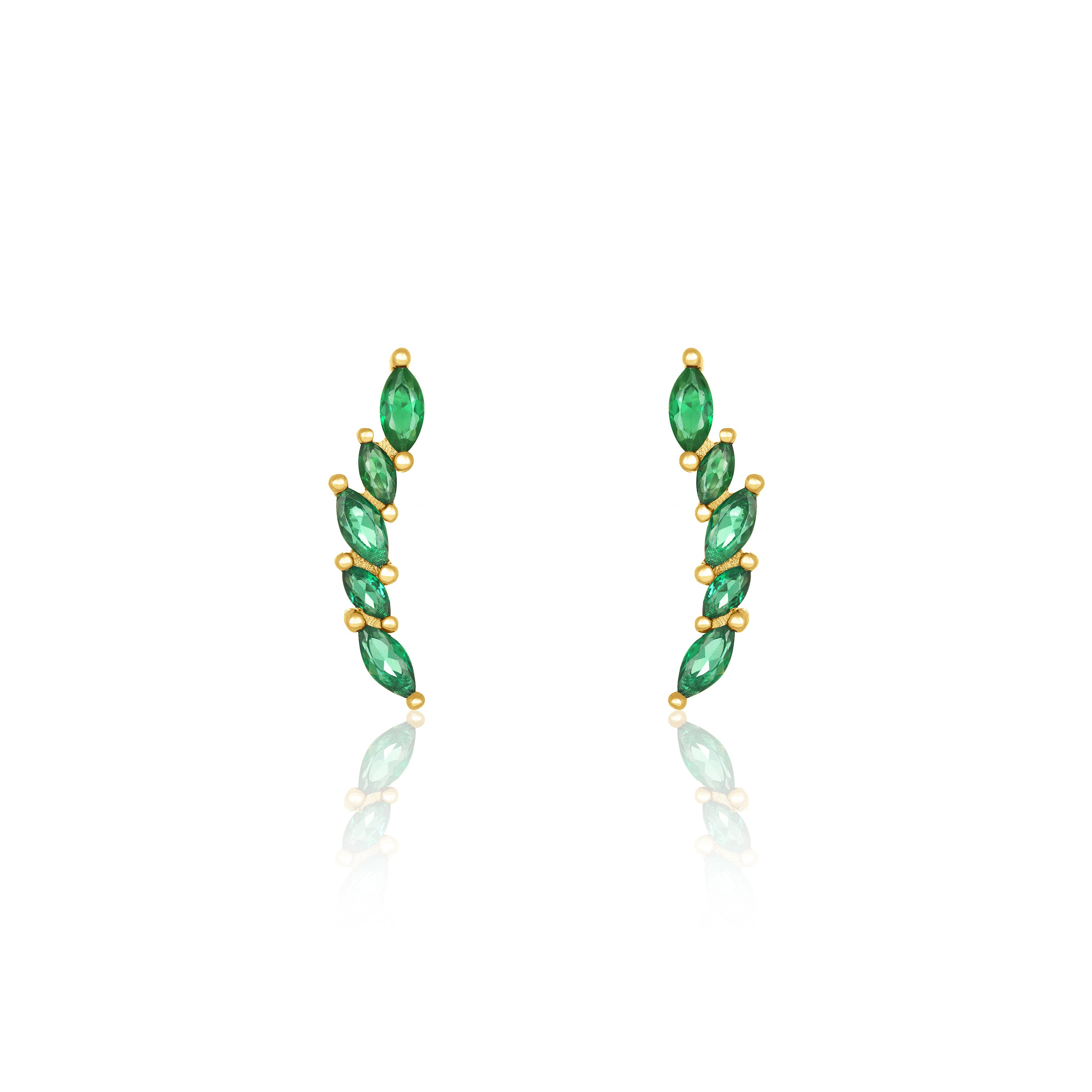 Marquise Climber Stud Earrings - Gold White