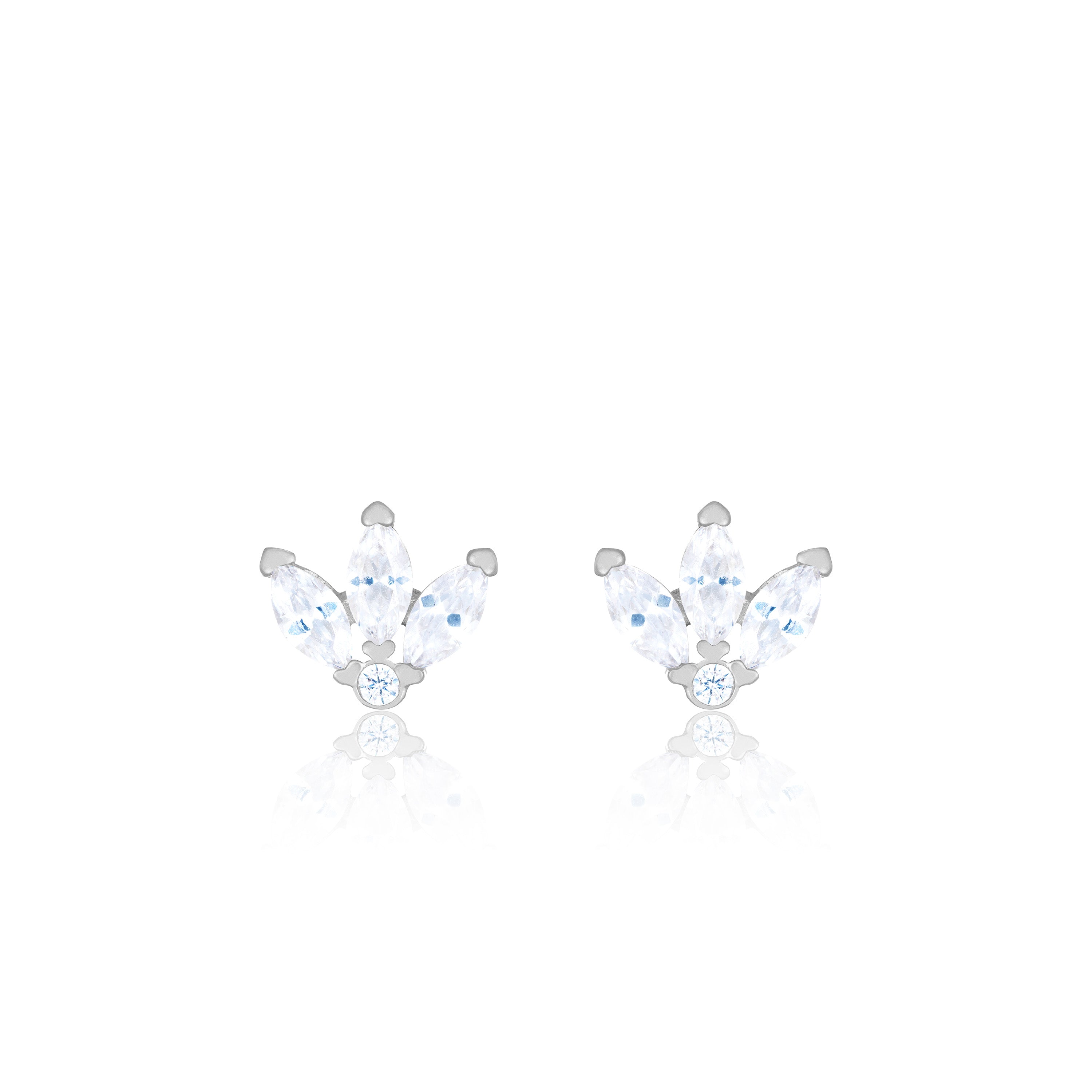 Marquise Lotus Cubic Zirconia Stud Earrings - Silver White