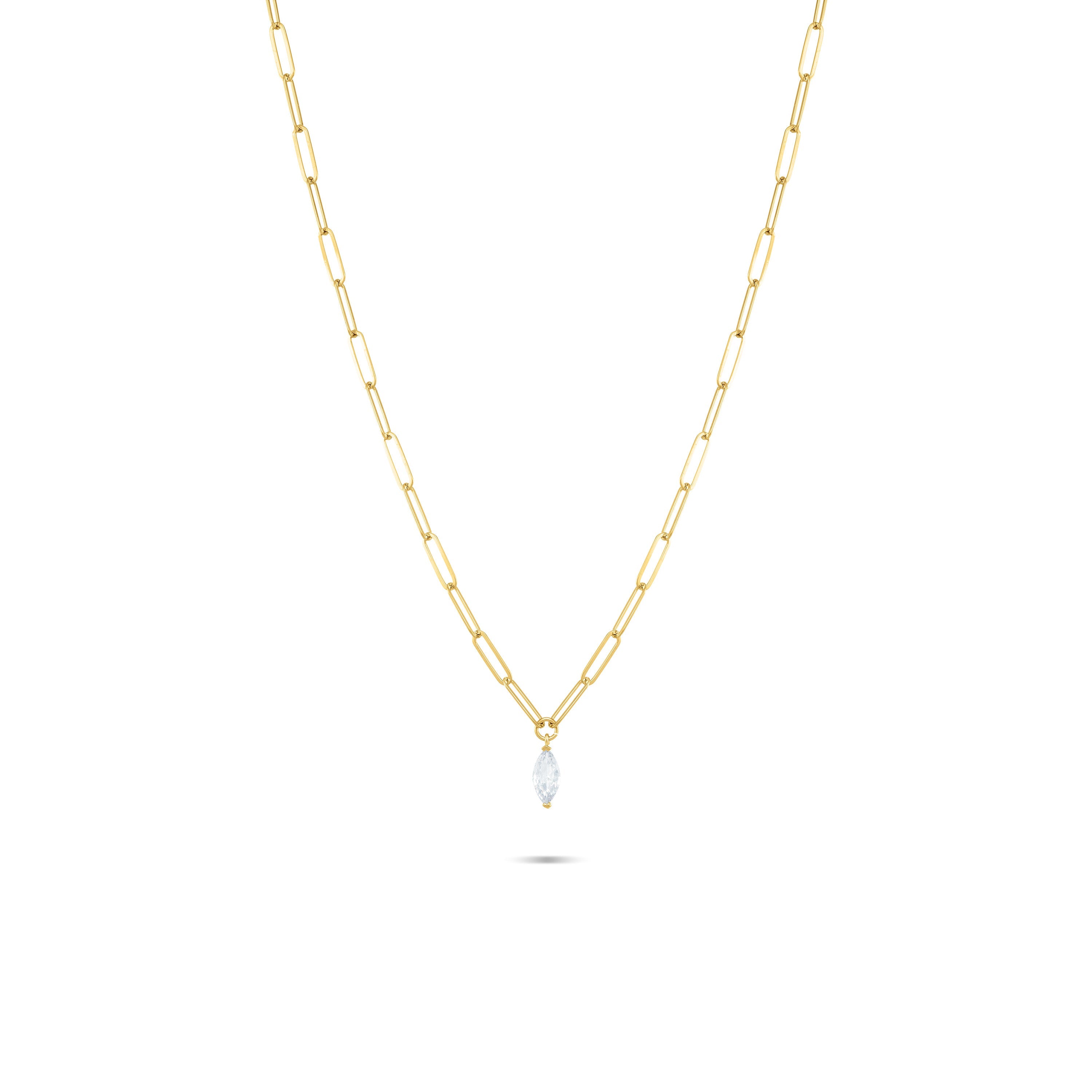 Marquise Pendant Paperclip Choker - Gold White