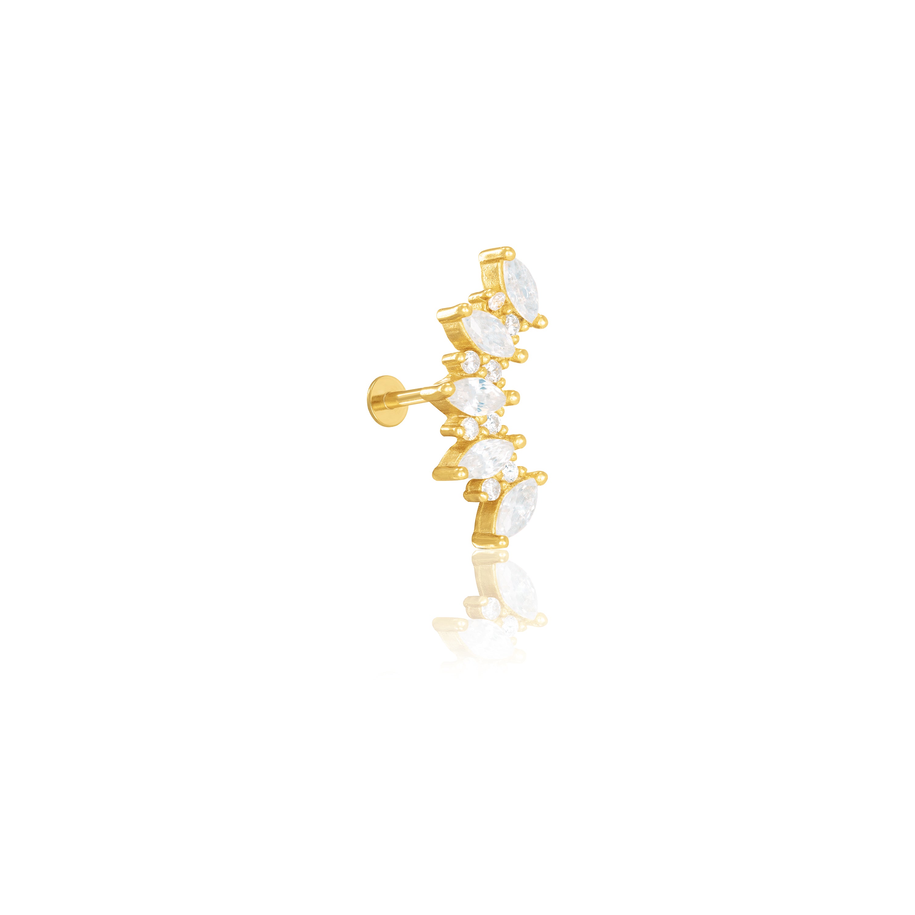 Marquise And Round CZ Curved Piercing - Gold White