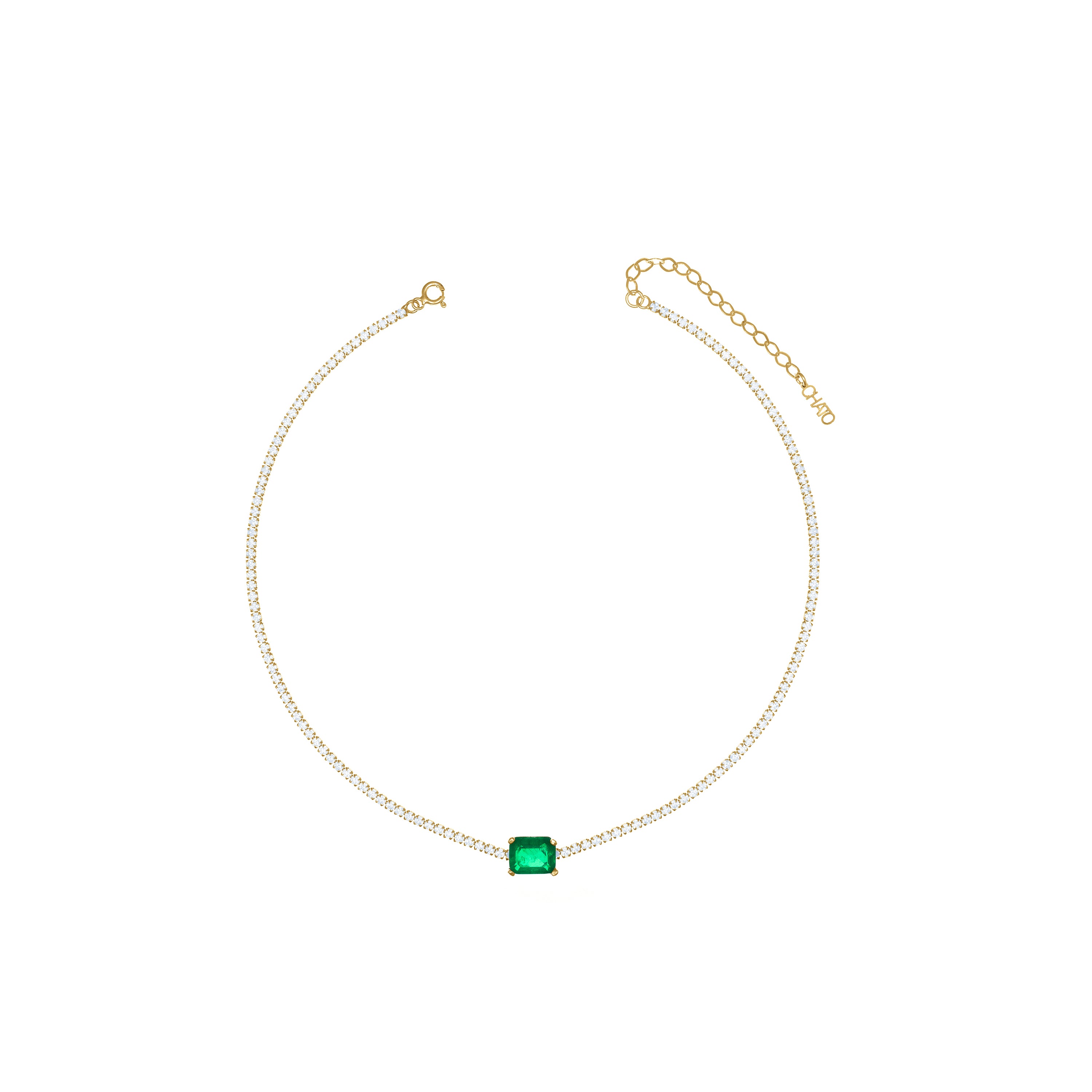 One Big Rectangle Horizontal Tennis Choker - Gold Green Matt And White