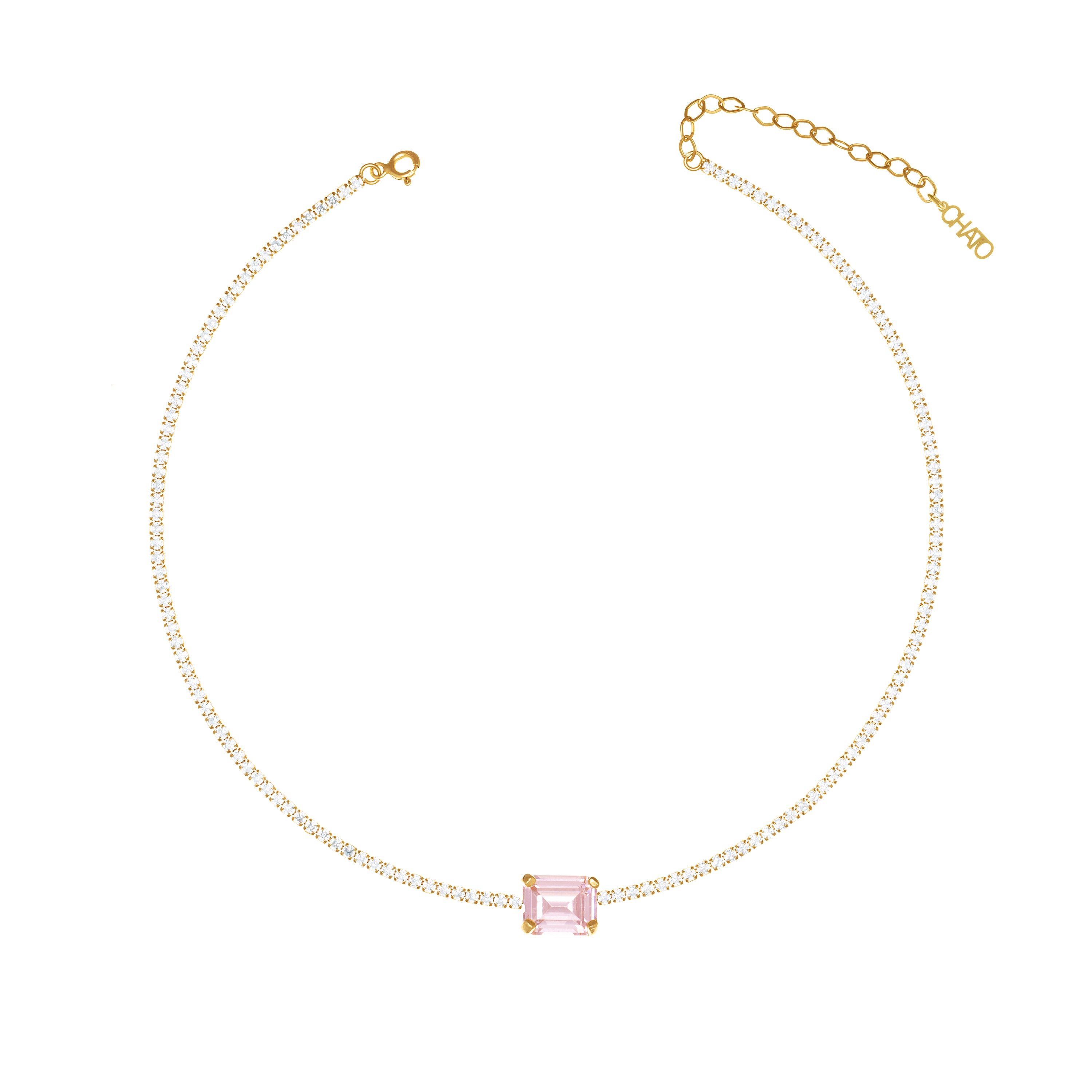 One Big Rectangle Horizontal Tennis Choker - Gold Light Pink And White