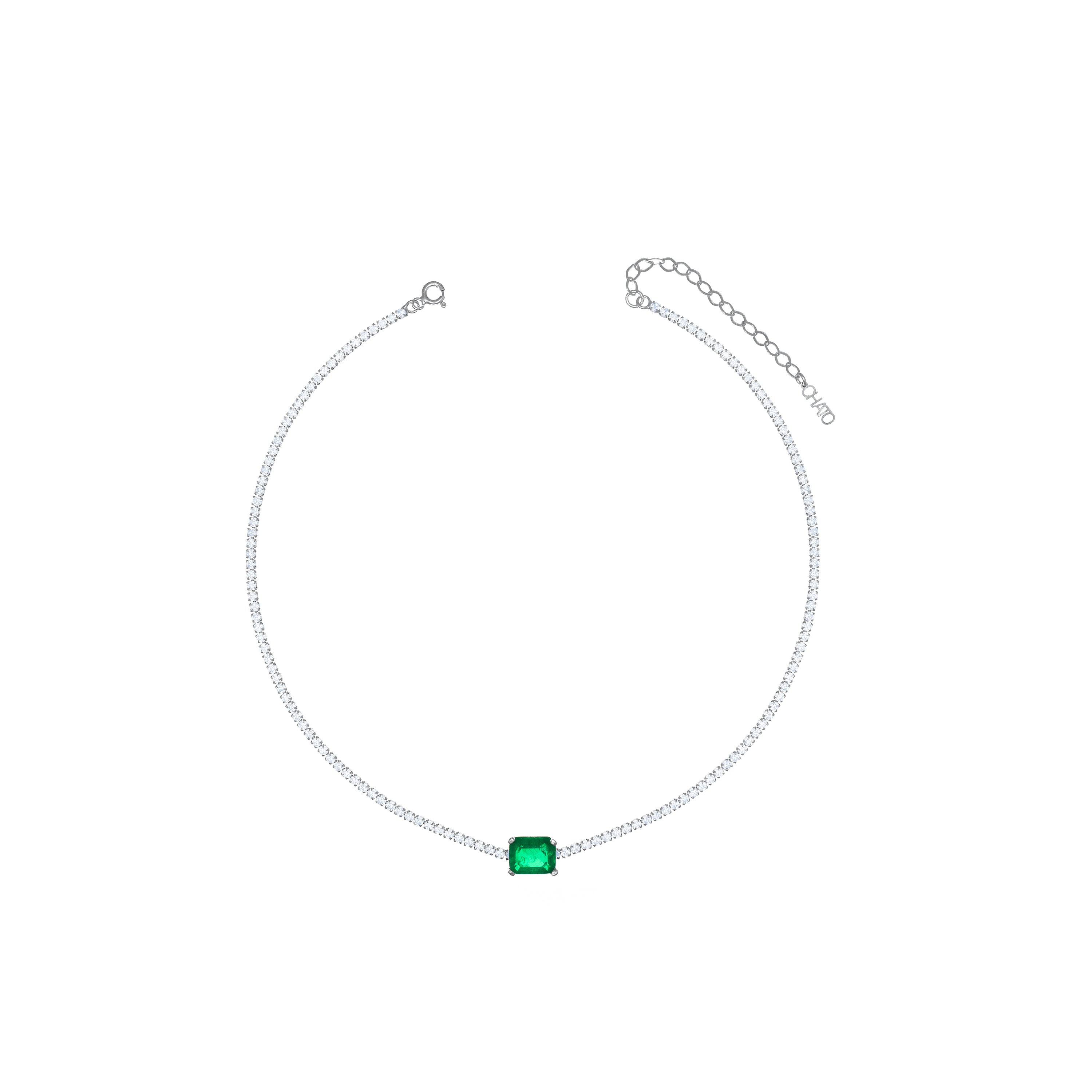 One Big Rectangle Horizontal Tennis Choker - Silver Green Matt And White
