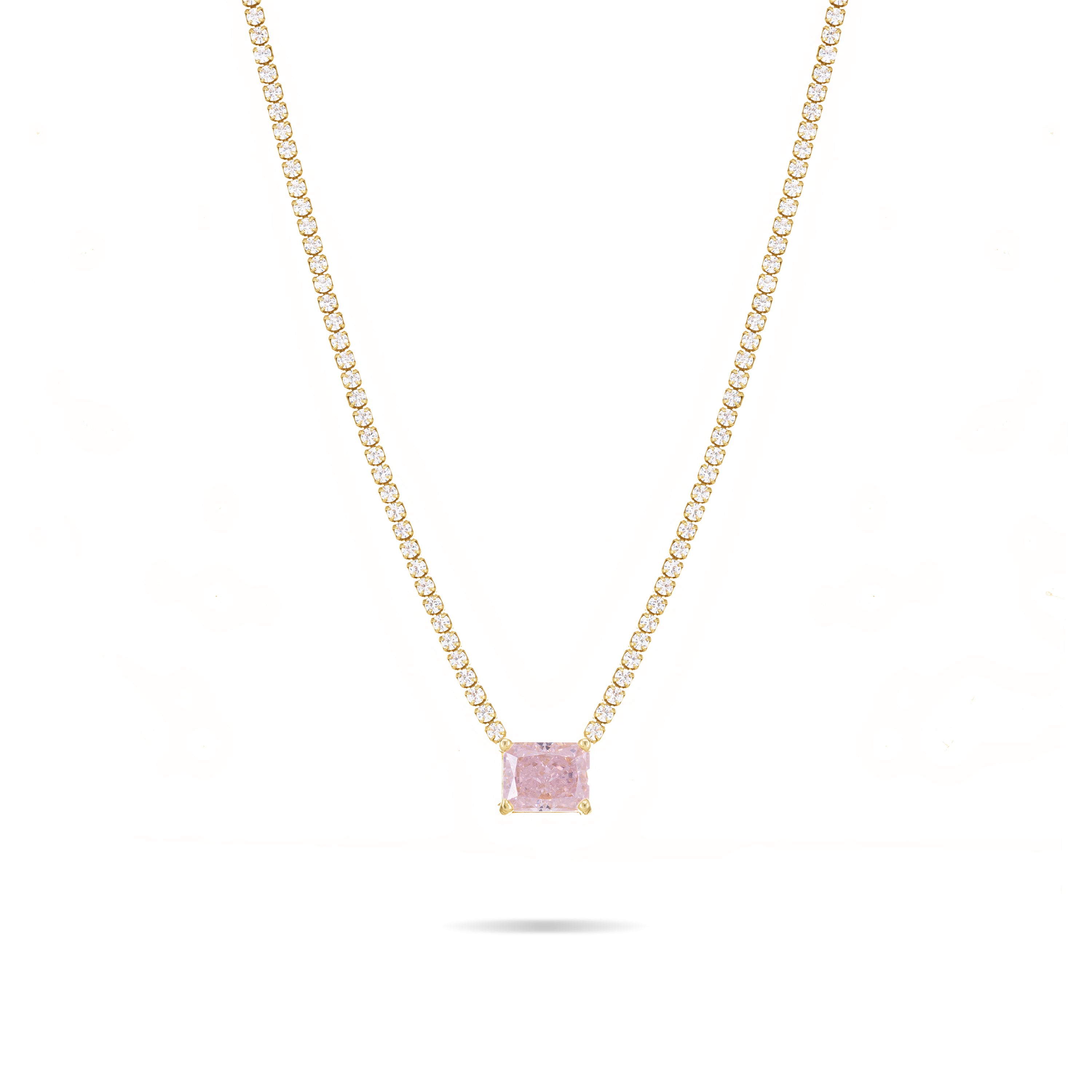 One Big Rectangle Tennis Choker - Gold Light Pink And White