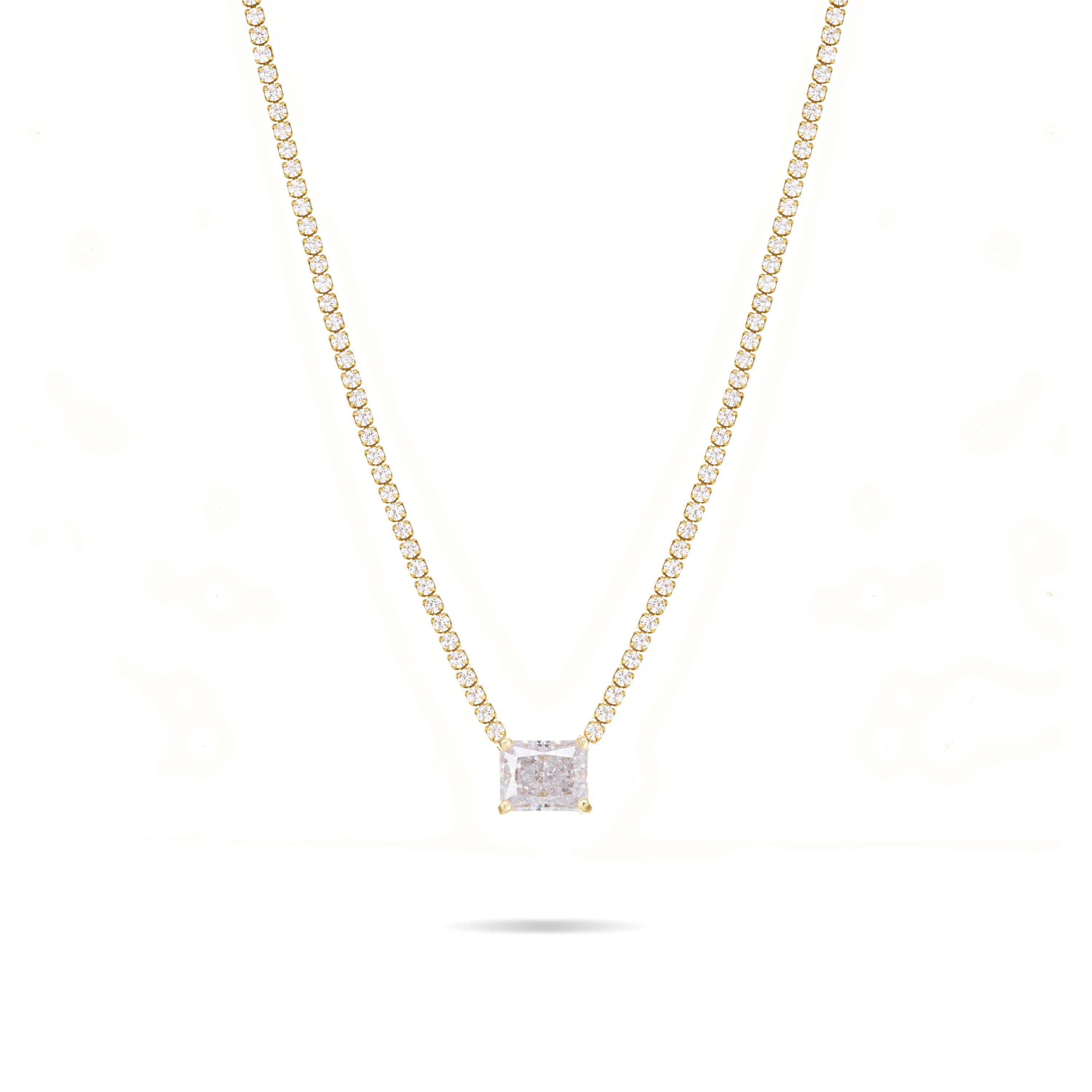 One Big Rectangle Tennis Choker - Gold White
