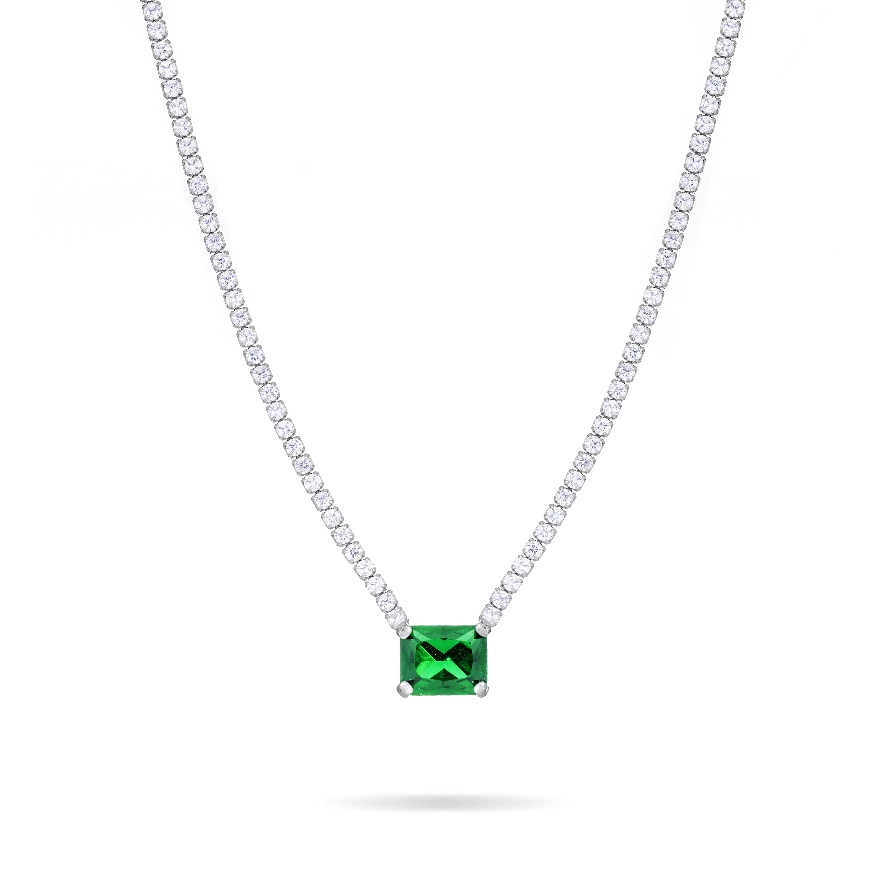 One Big Rectangle Tennis Choker - Silver Green And White