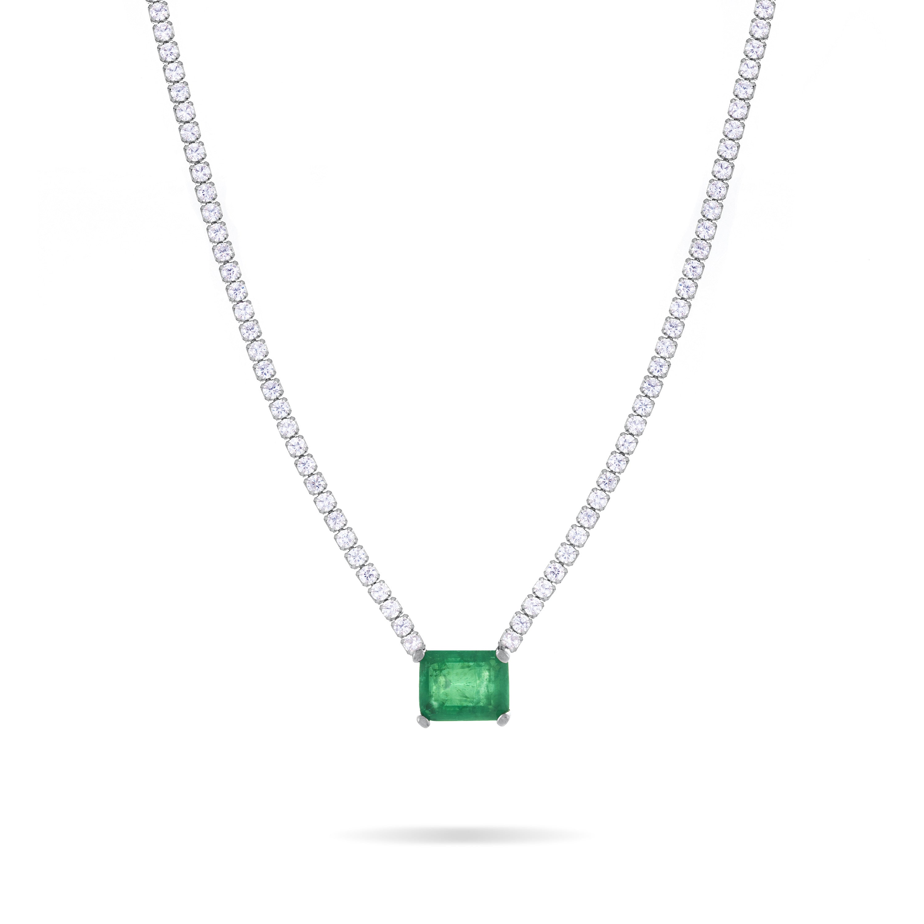 One Big Rectangle Tennis Choker - Silver Green Matt And White